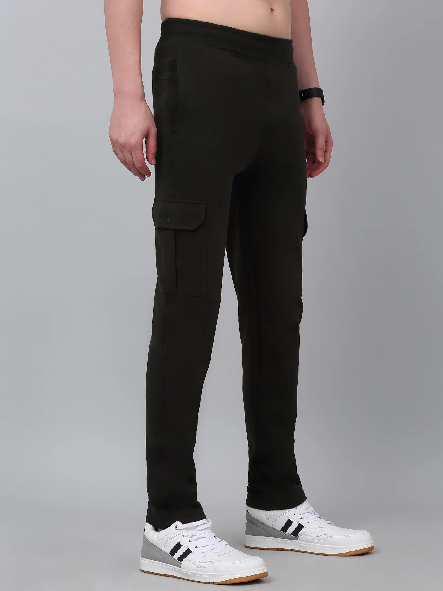 Men's Olive Green Solid Full Length Cargo - Image 4