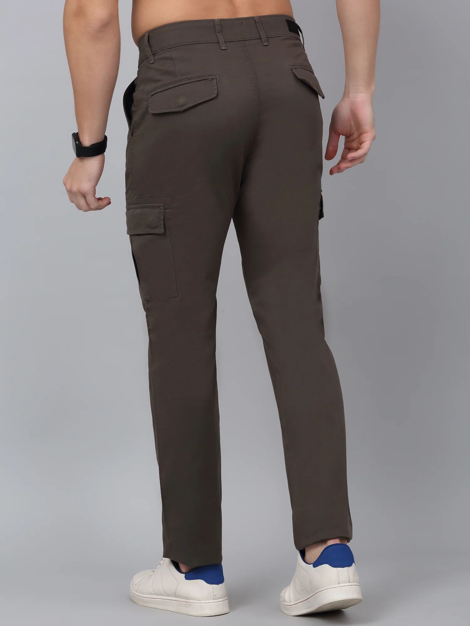 Men's Olive Green Solid Full Length Stretchable Cargo - Image 2