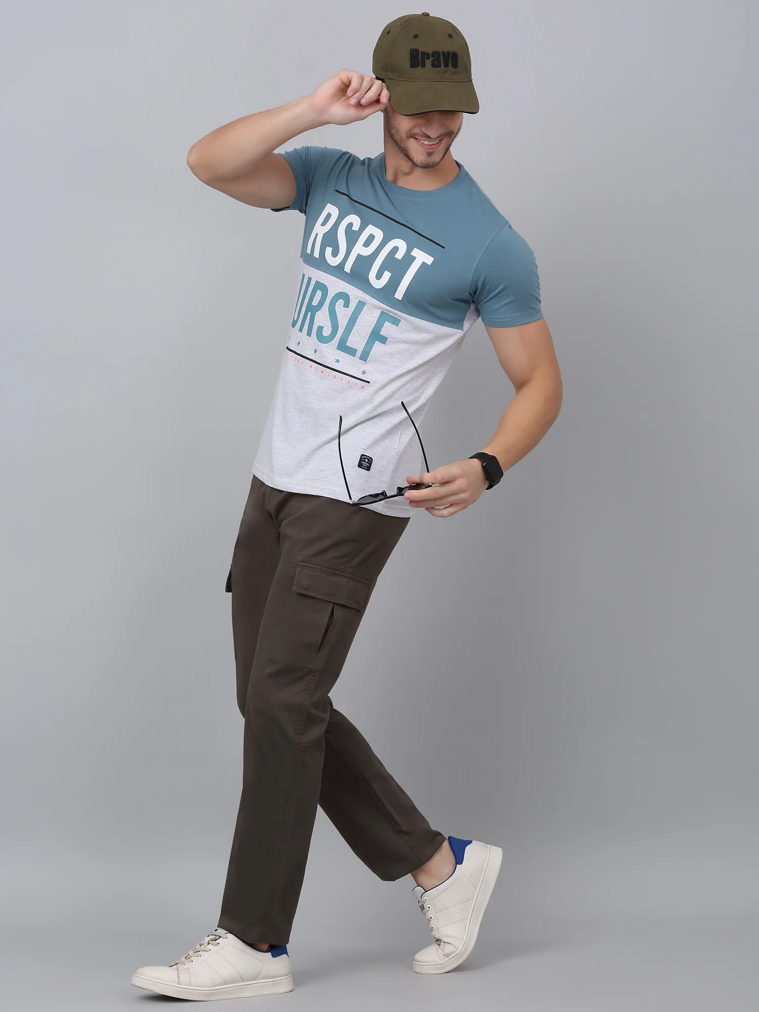 Men's Olive Green Solid Full Length Stretchable Cargo - Image 6
