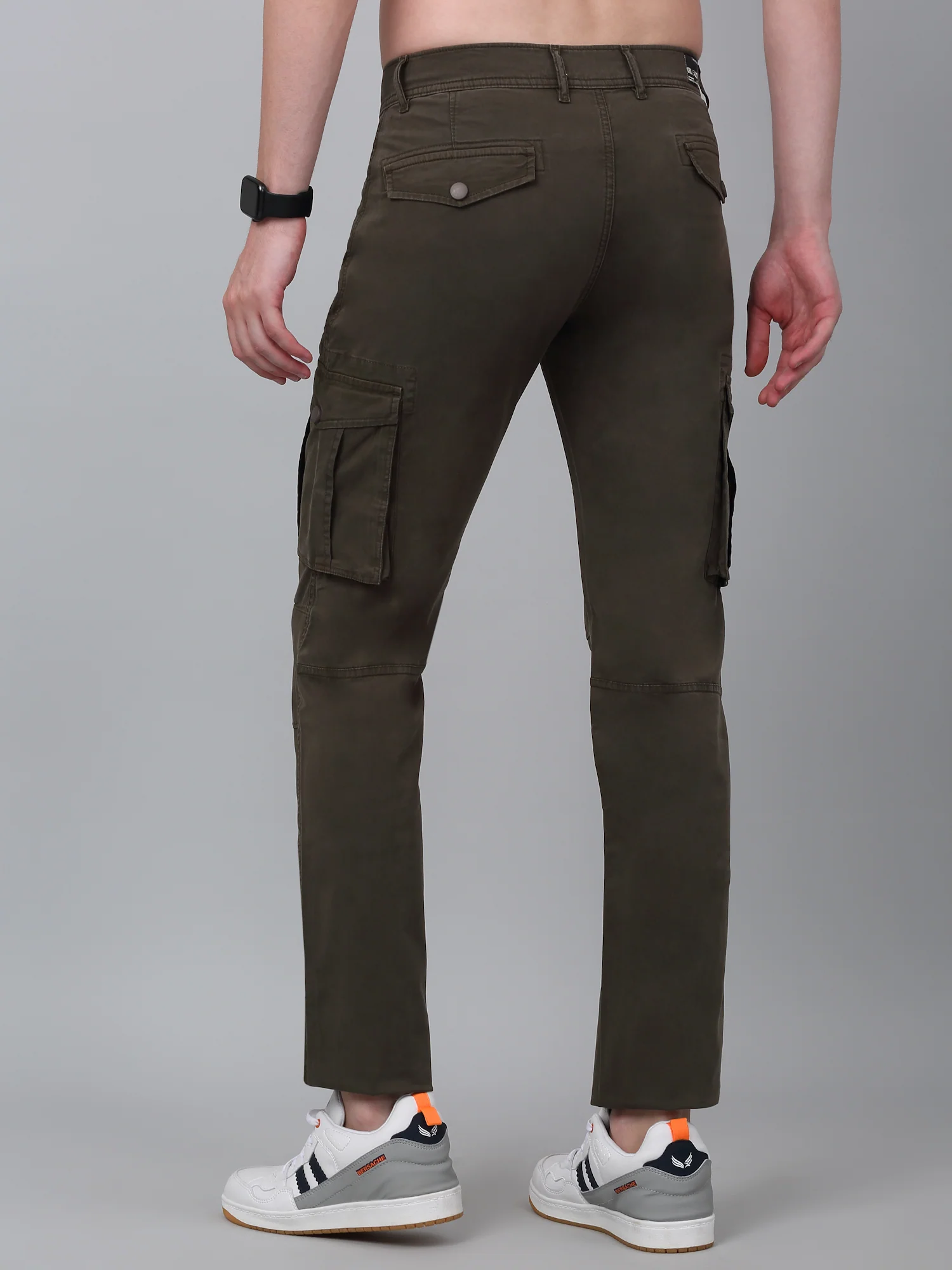 Men's Olive Green Solid Full Length Stretchable Cargo - Image 2
