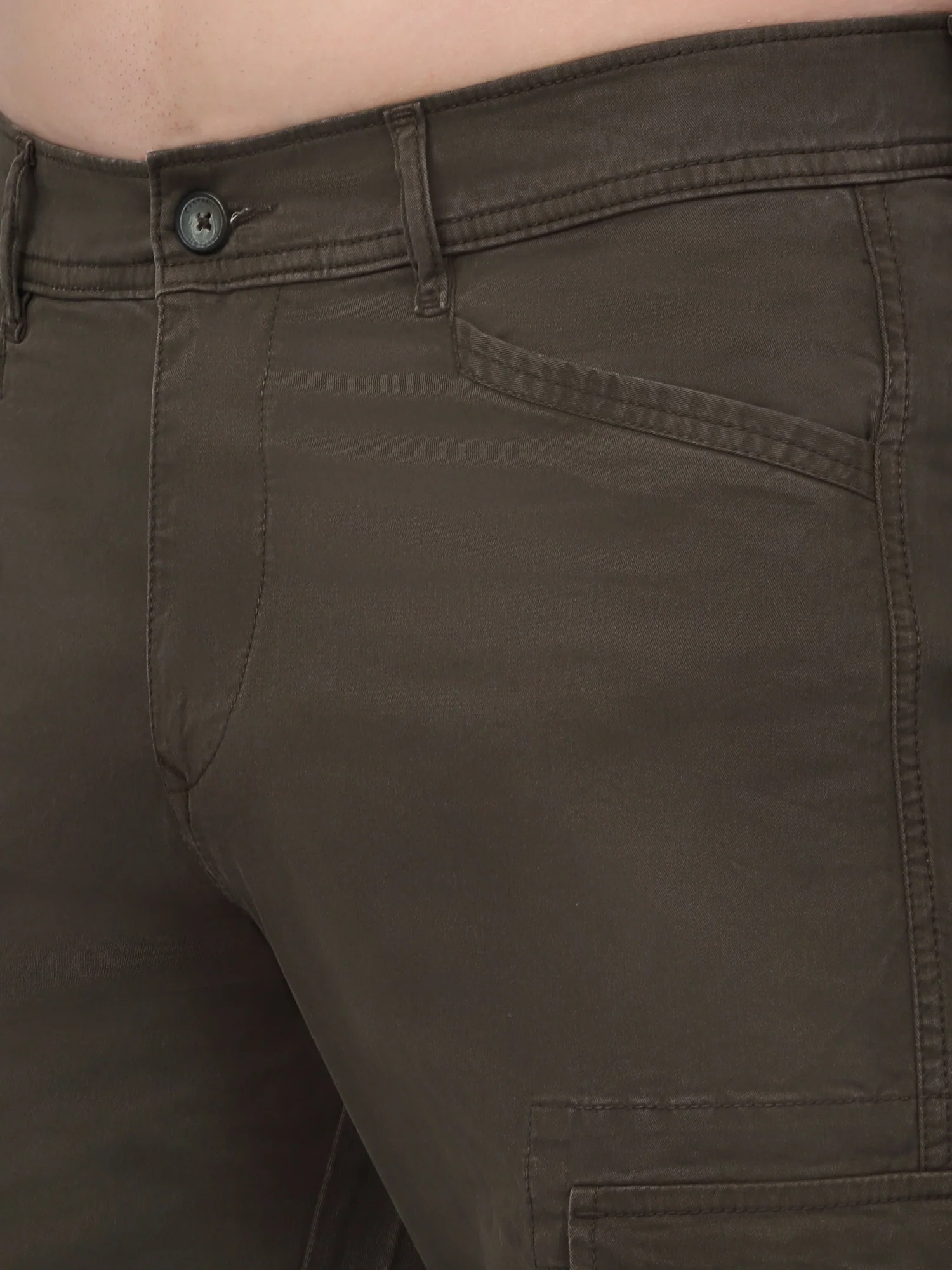 Men's Olive Green Solid Full Length Stretchable Cargo - Image 5