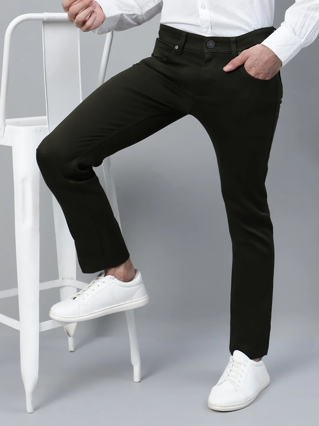 Casual Trouser for Men | Breathable & Soft with Color Fastness Regular Fit Cotton Blend Fabric Solid Pattern Button Closure - Image 6
