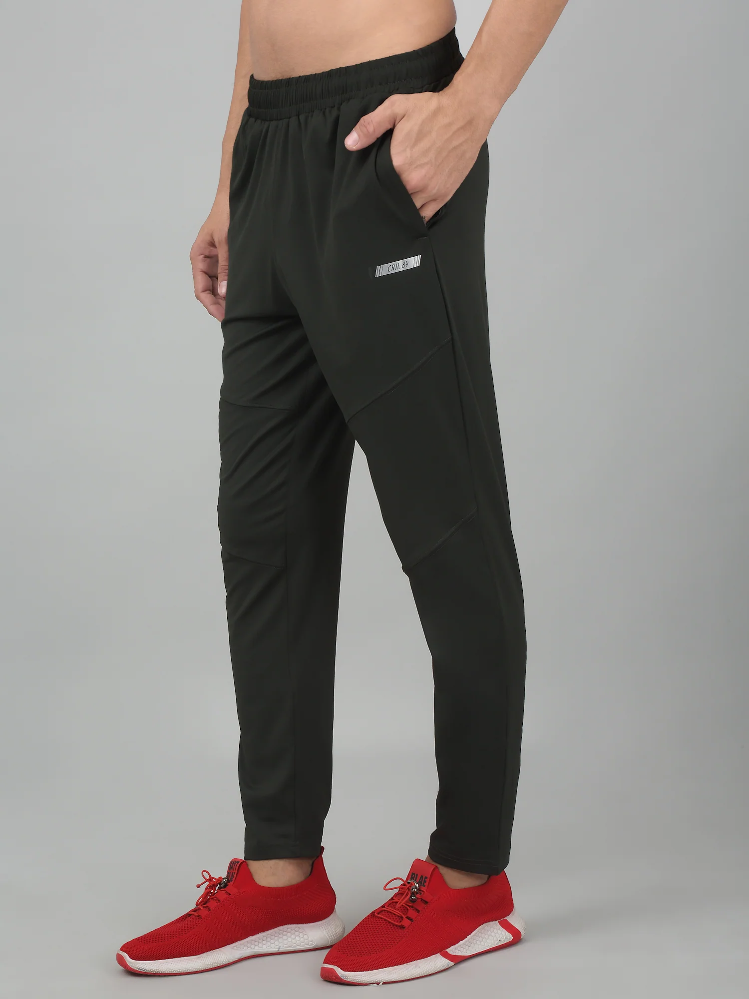 Men's Olive Green Solid Stretchable Active Wear Track Pant - Image 3