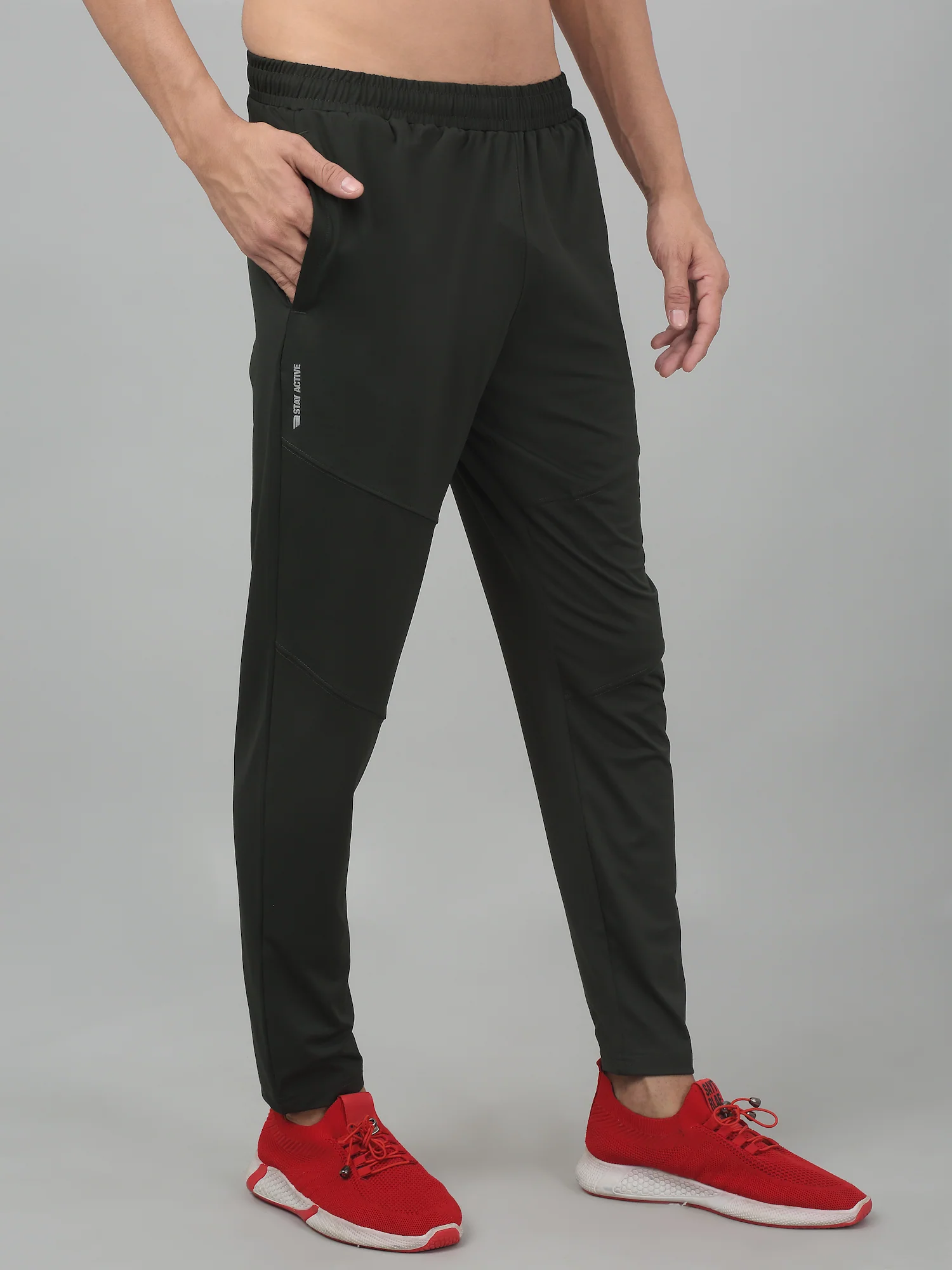Men's Olive Green Solid Stretchable Active Wear Track Pant - Image 4