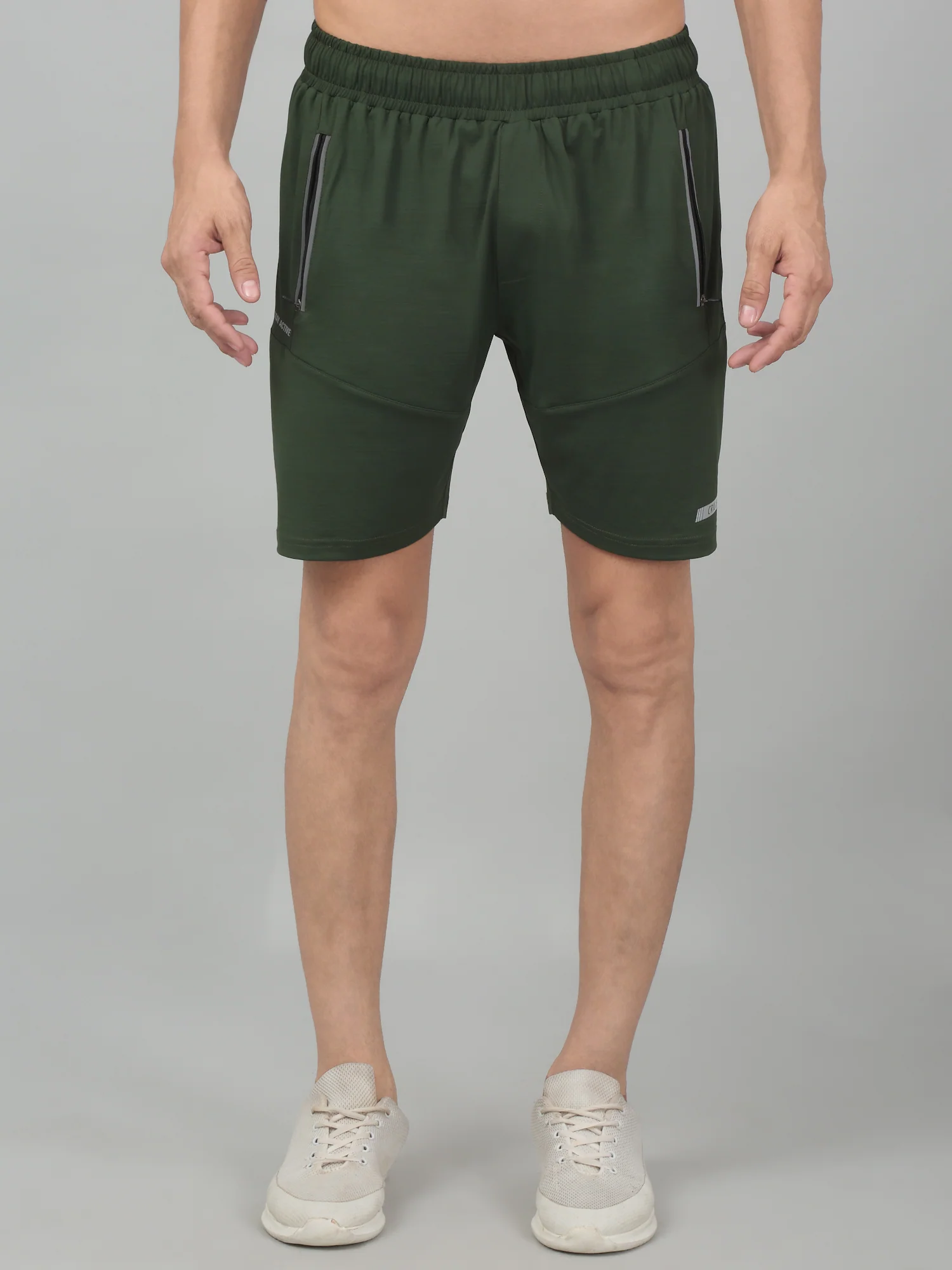 Men's Olive Green Solid Stretchable Activewear Shorts - Image 2