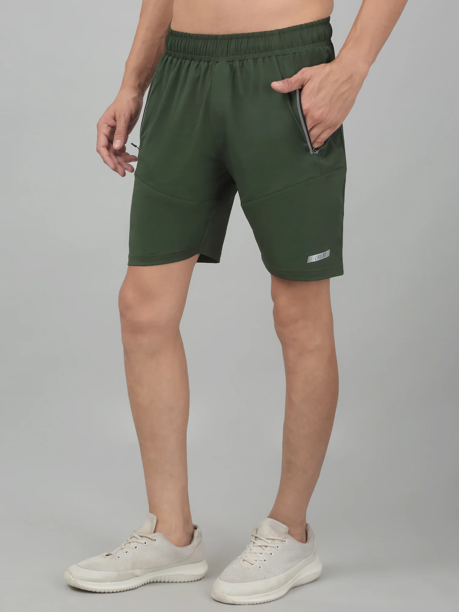 Men's Olive Green Solid Stretchable Activewear Shorts - Image 3