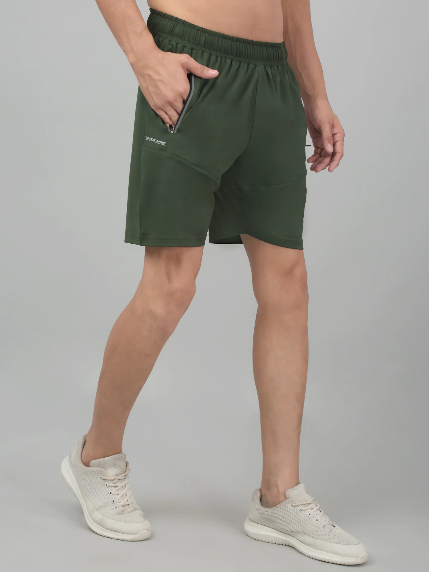 Men's Olive Green Solid Stretchable Activewear Shorts - Image 4