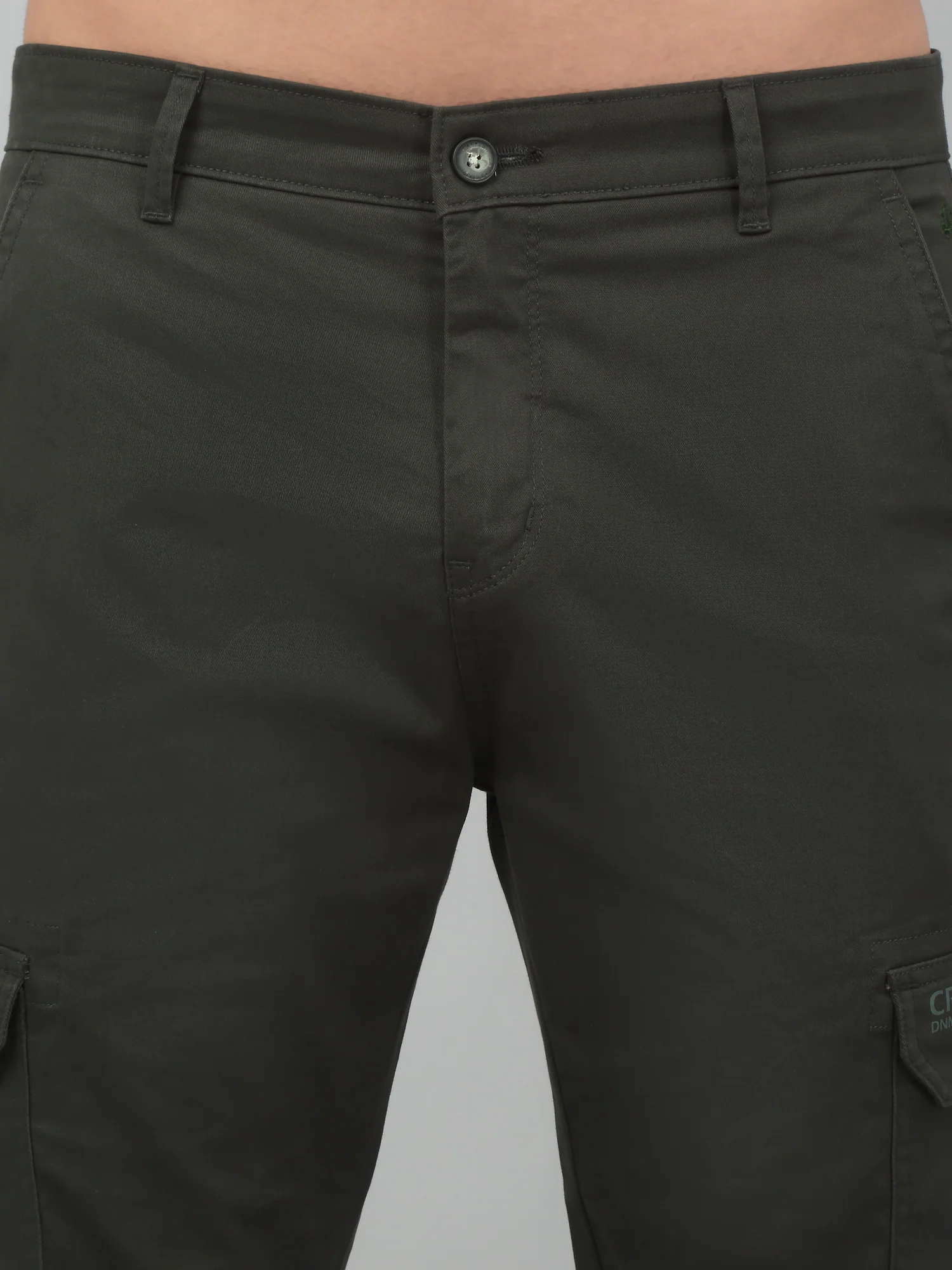 Men's Olive Green Solid Stretchable Cargo - Image 5