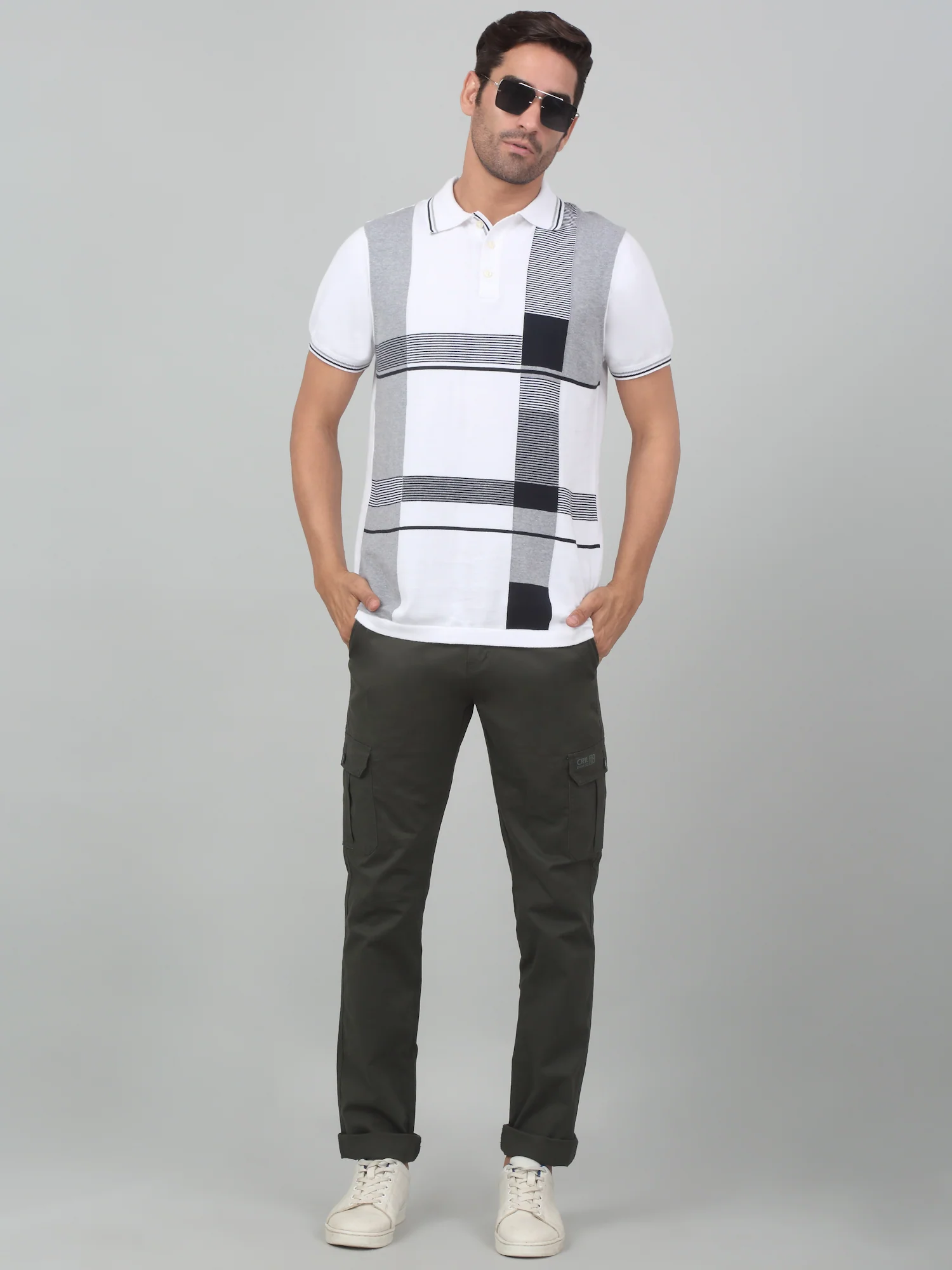 Men's Olive Green Solid Stretchable Cargo - Image 6