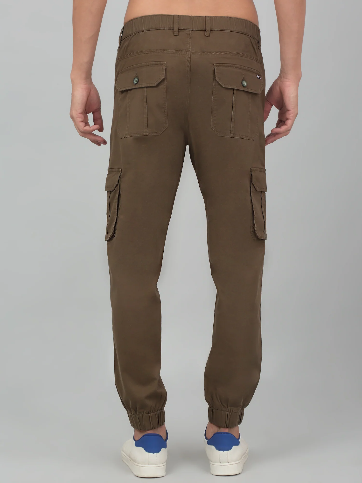 Men's Olive Green Solid Stretchable Cargo - Image 2