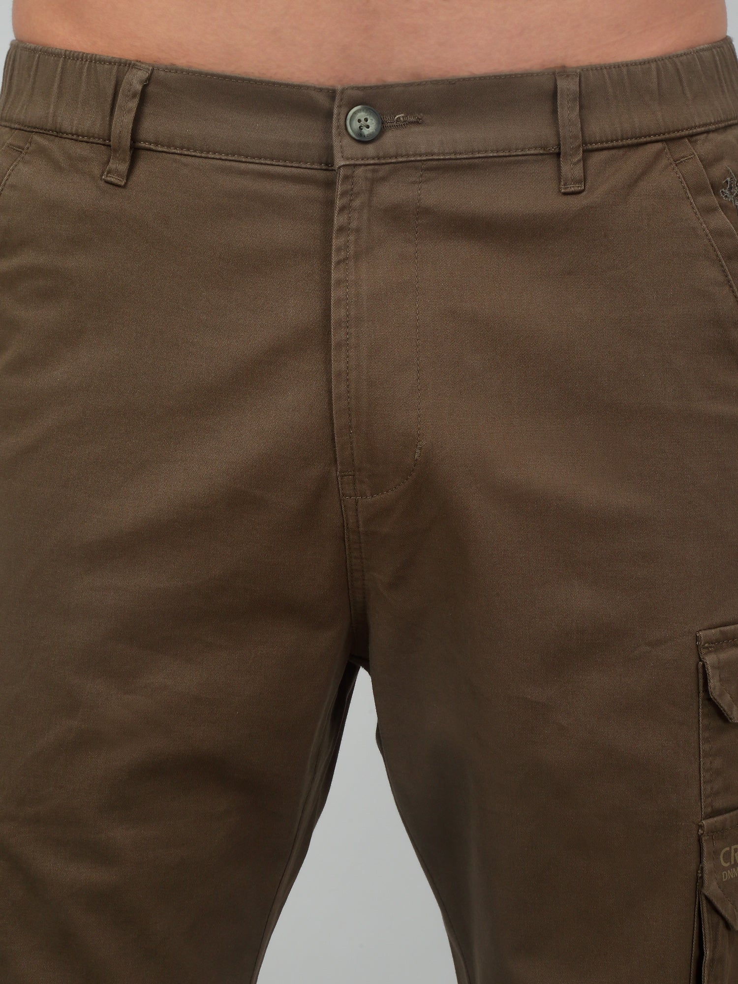 Men's Olive Green Solid Stretchable Cargo - Image 5
