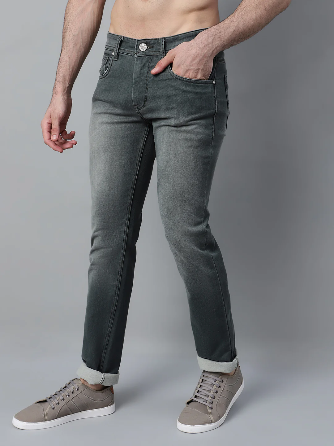 Denim Jeans for Men l Breathable & Soft with Color Fastness Ultra Narrow Fit Cotton Fabric Solid Pattern Button Closure - Image 3