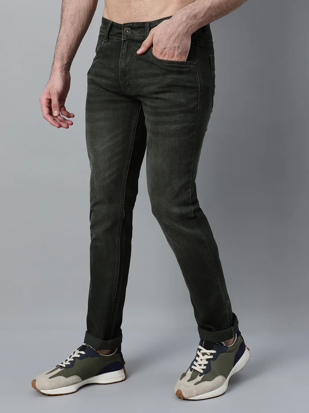 Denim Jeans for Men l Breathable & Soft with Color Fastness Ultra Narrow Fit Cotton Fabric Solid Pattern Button Closure - Image 3