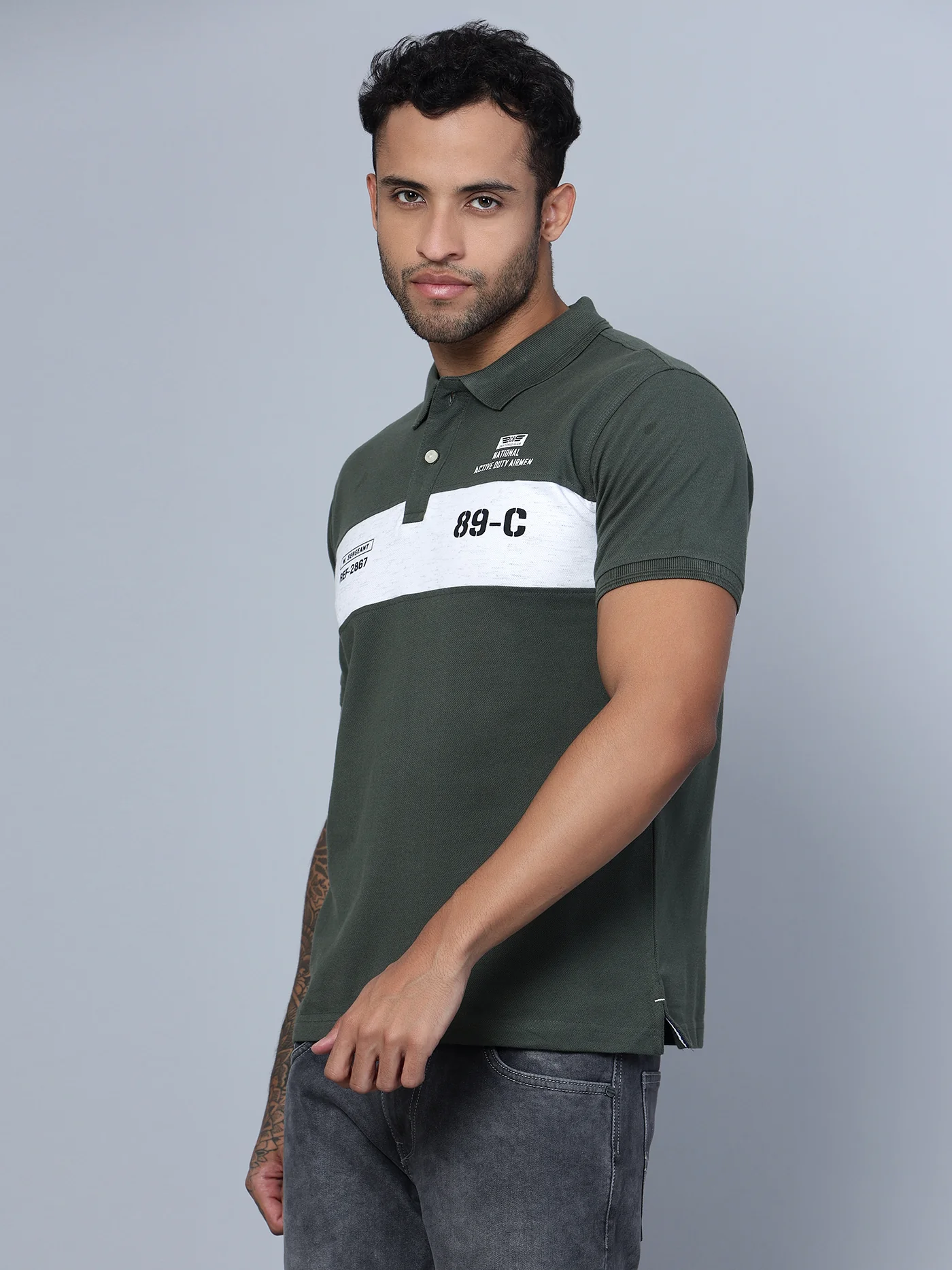 T-Shirt for Men | Breathable & Soft with Color Fastness Regular Fit Polo Neck Poly Cotton Fabric Printed Pattern - Image 2