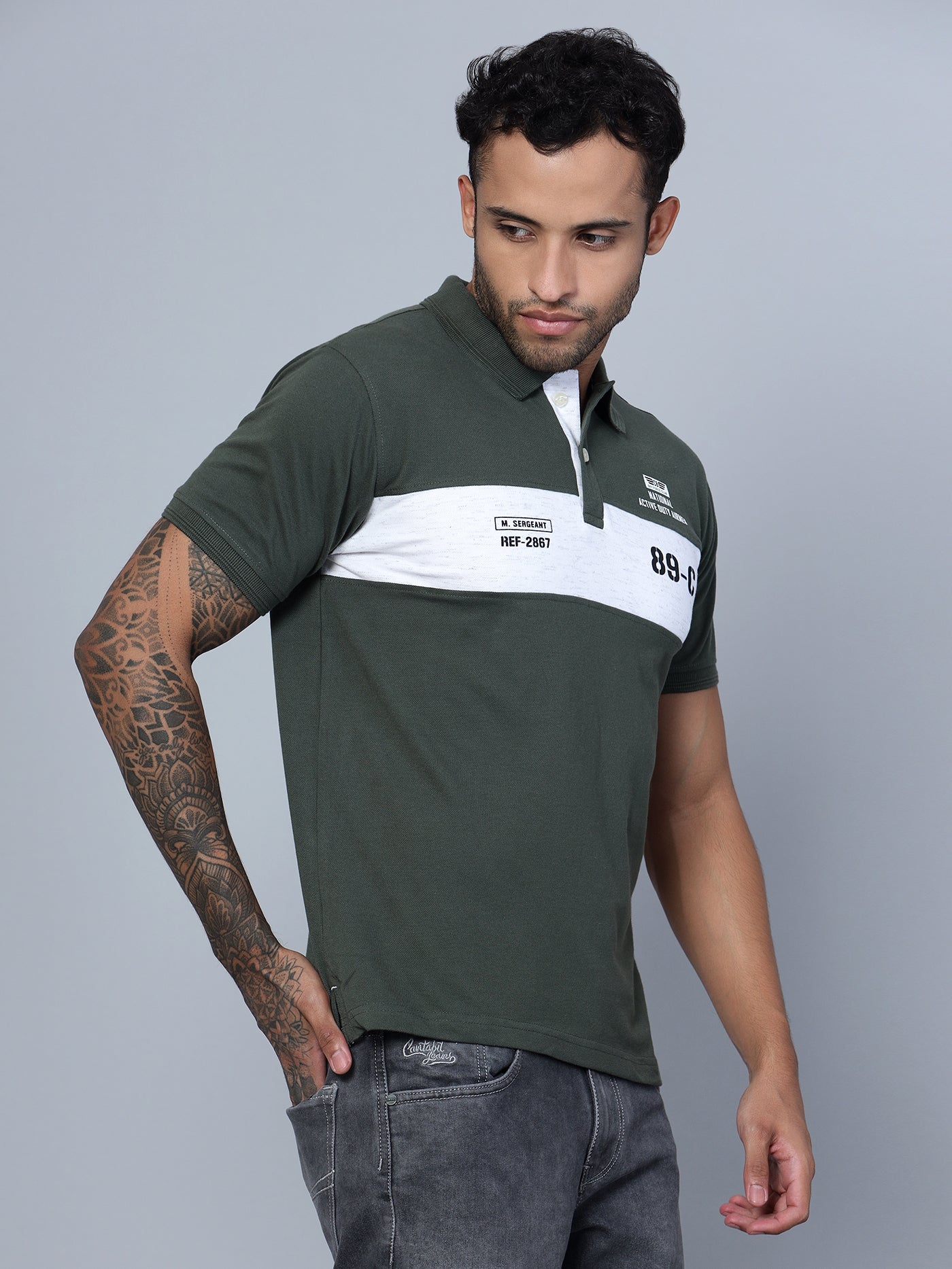 T-Shirt for Men | Breathable & Soft with Color Fastness Regular Fit Polo Neck Poly Cotton Fabric Printed Pattern - Image 3