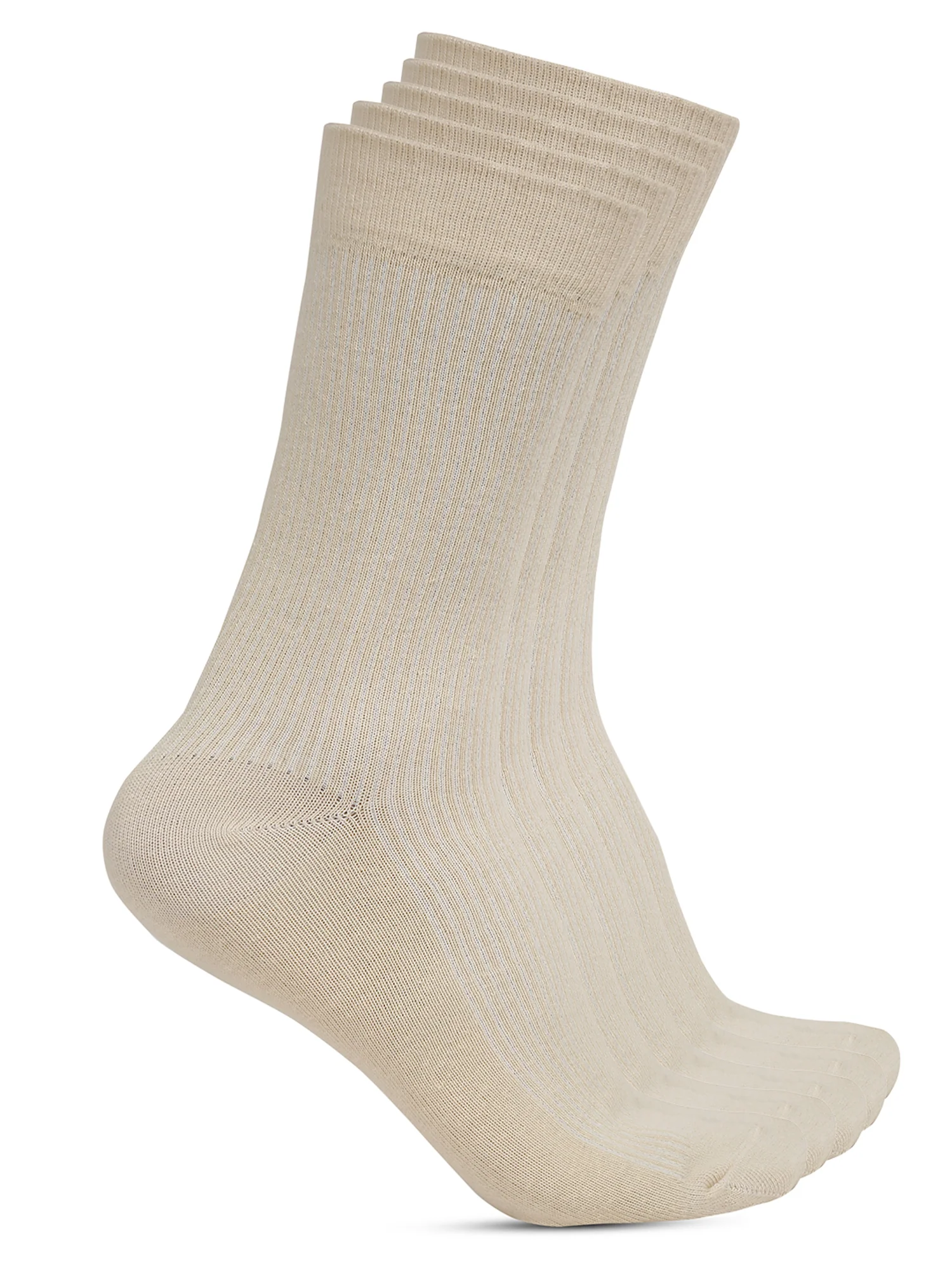 Men's Cream Basic Crew length Socks -Pack of 5 - Image 2