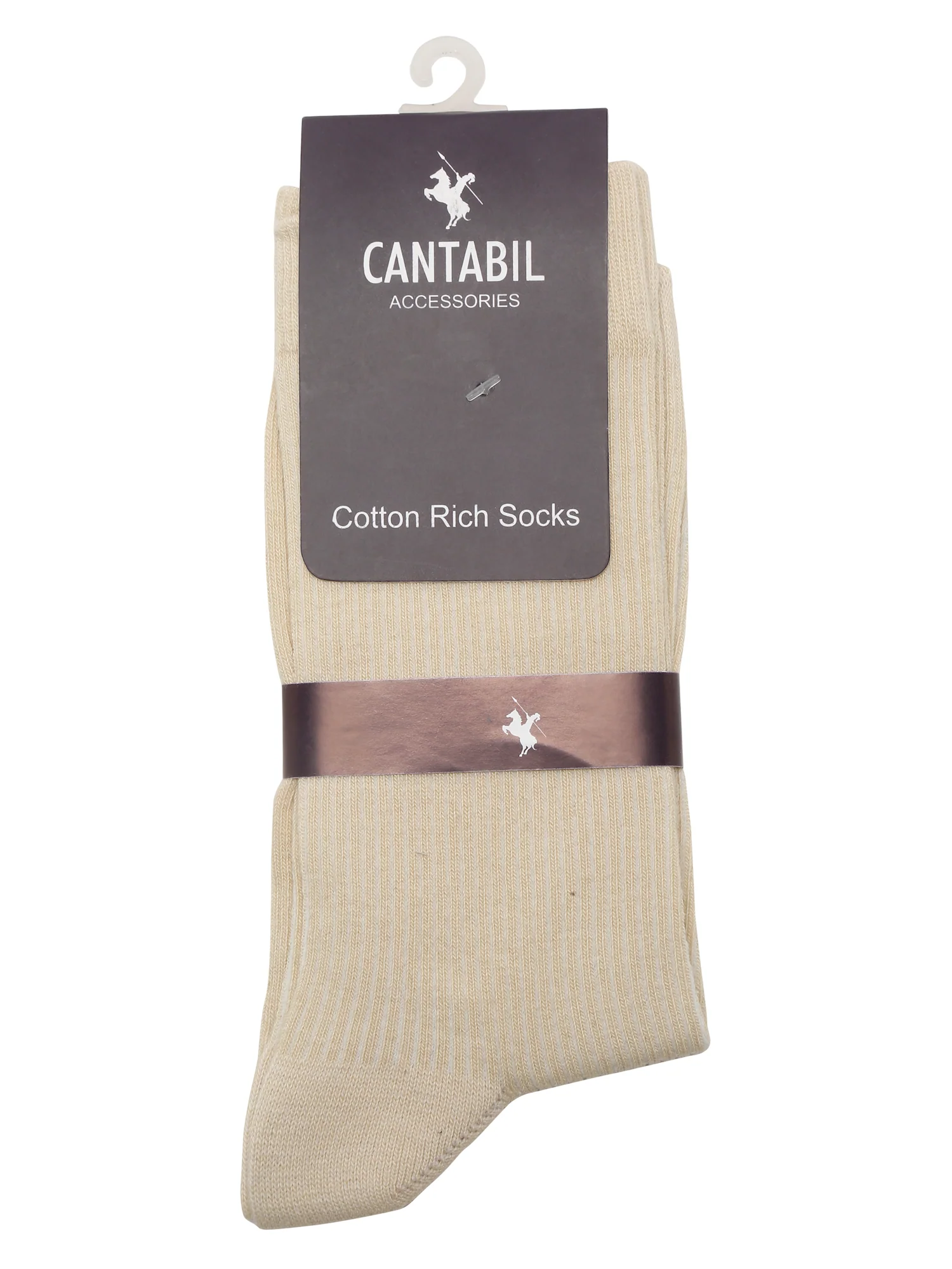 Men's Cream Basic Crew length Socks -Pack of 5 - Image 3
