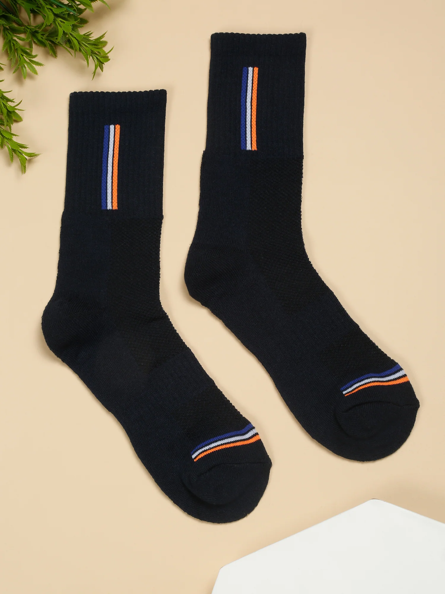 Men's Dark Blue Fashion Crew length Terry Socks -Pack of 5 - Image 6