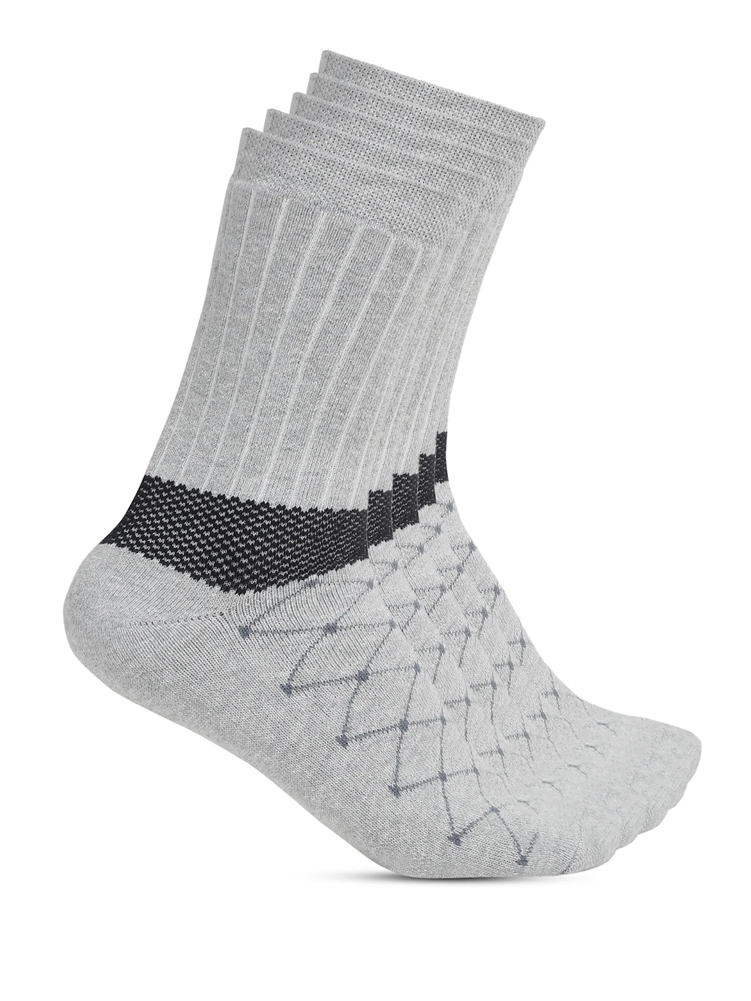 Men's Grey Melange Fashion Crew length Terry Socks -Pack of 5 - Image 2