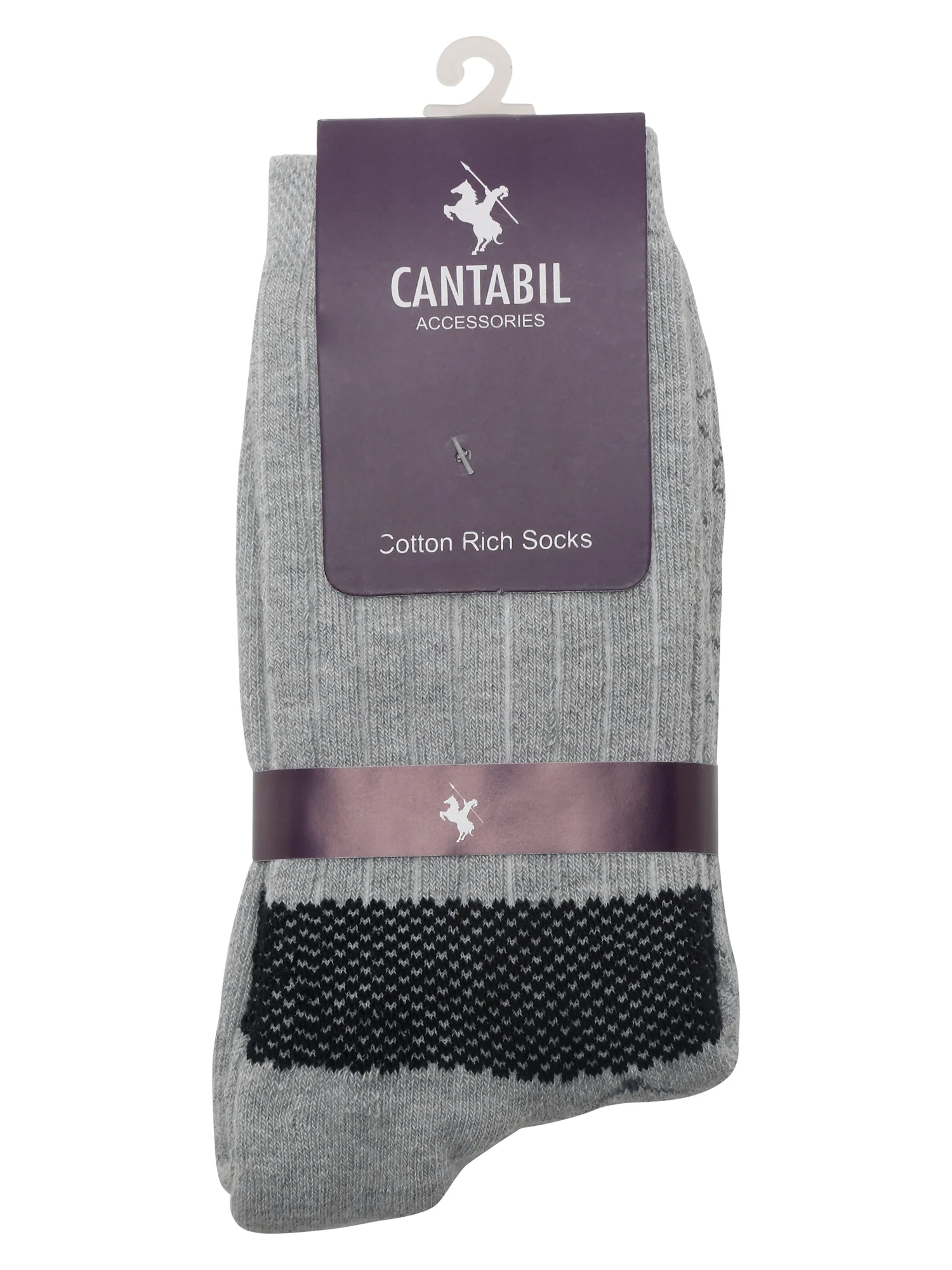 Men's Grey Melange Fashion Crew length Terry Socks -Pack of 5 - Image 3
