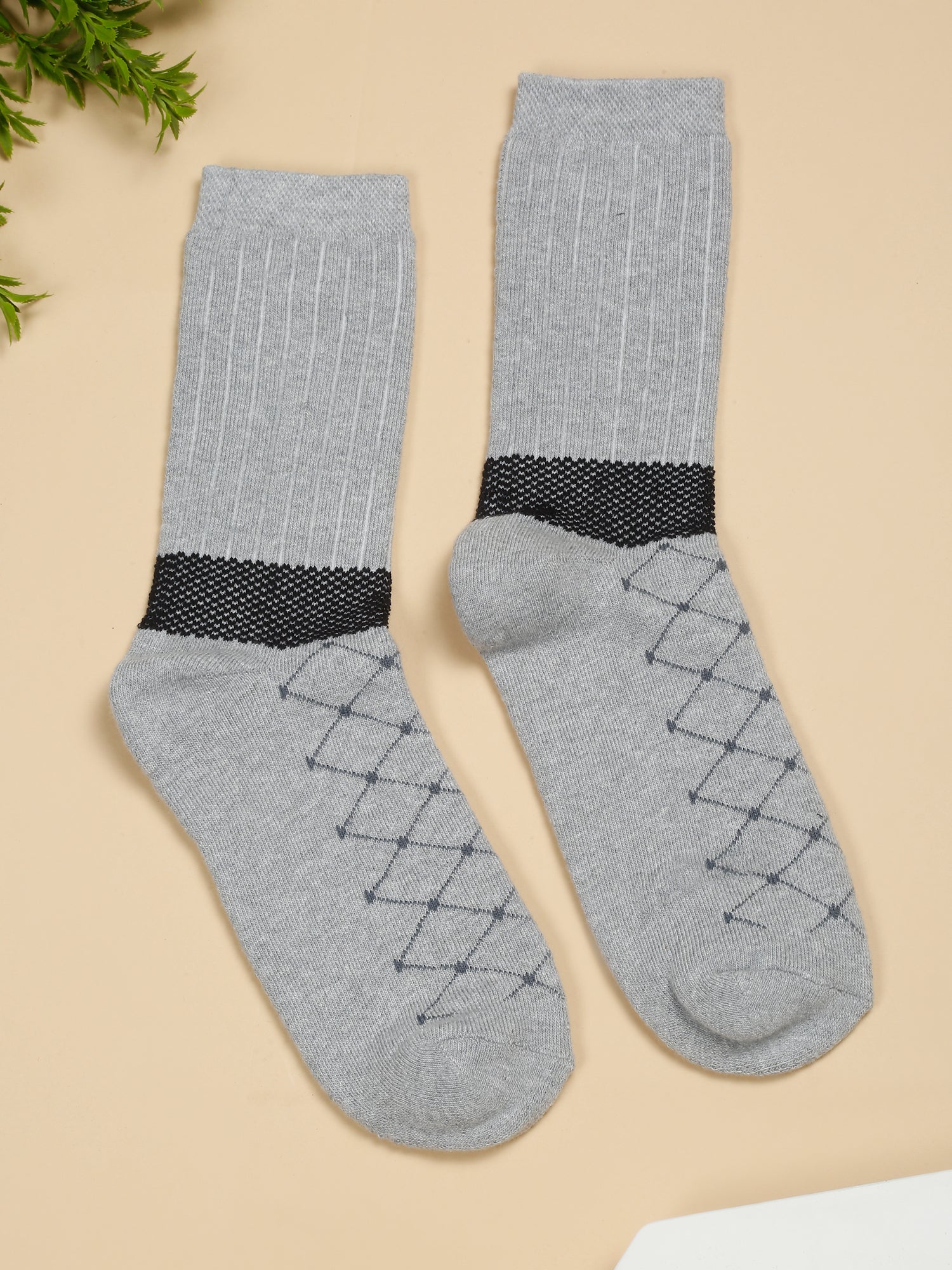 Men's Grey Melange Fashion Crew length Terry Socks -Pack of 5 - Image 6