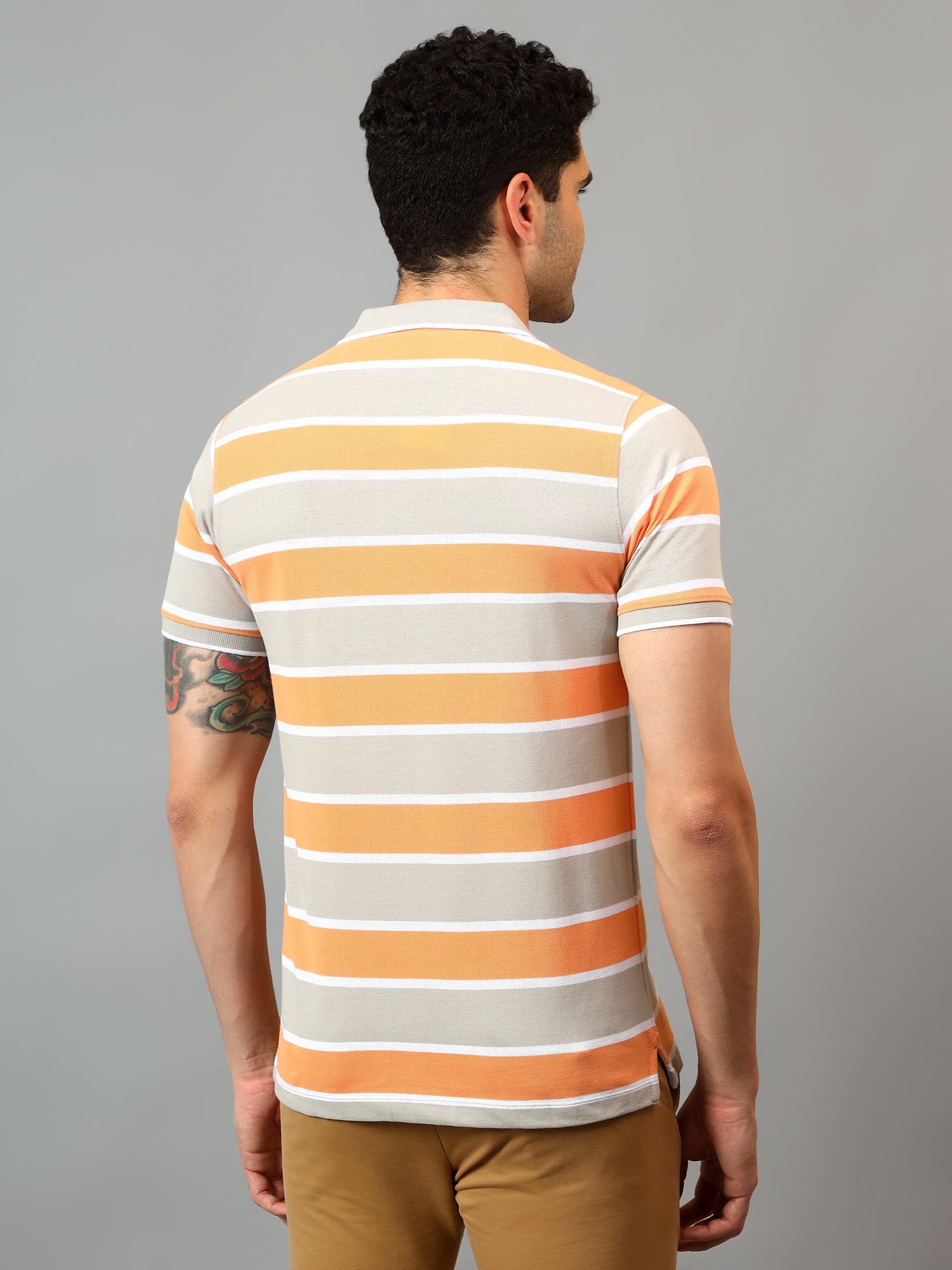 T-Shirt for Men | Breathable & Soft with Color Fastness Regular Fit Polo Neck Poly Cotton Fabric Striped Pattern - Image 2
