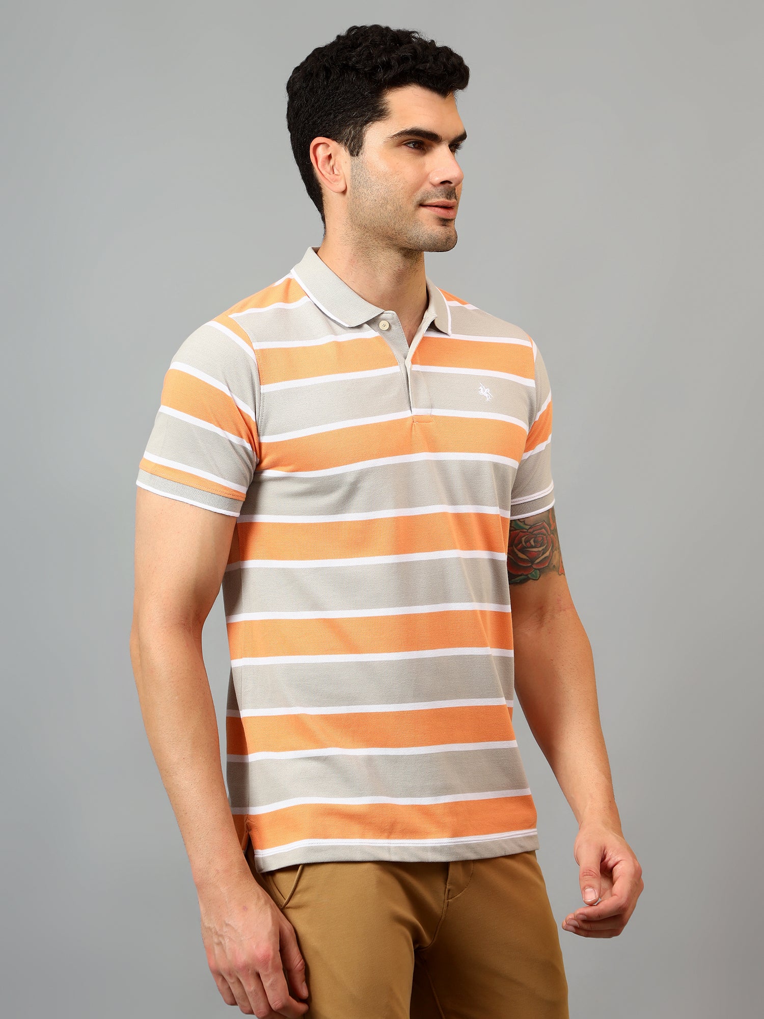 T-Shirt for Men | Breathable & Soft with Color Fastness Regular Fit Polo Neck Poly Cotton Fabric Striped Pattern - Image 3