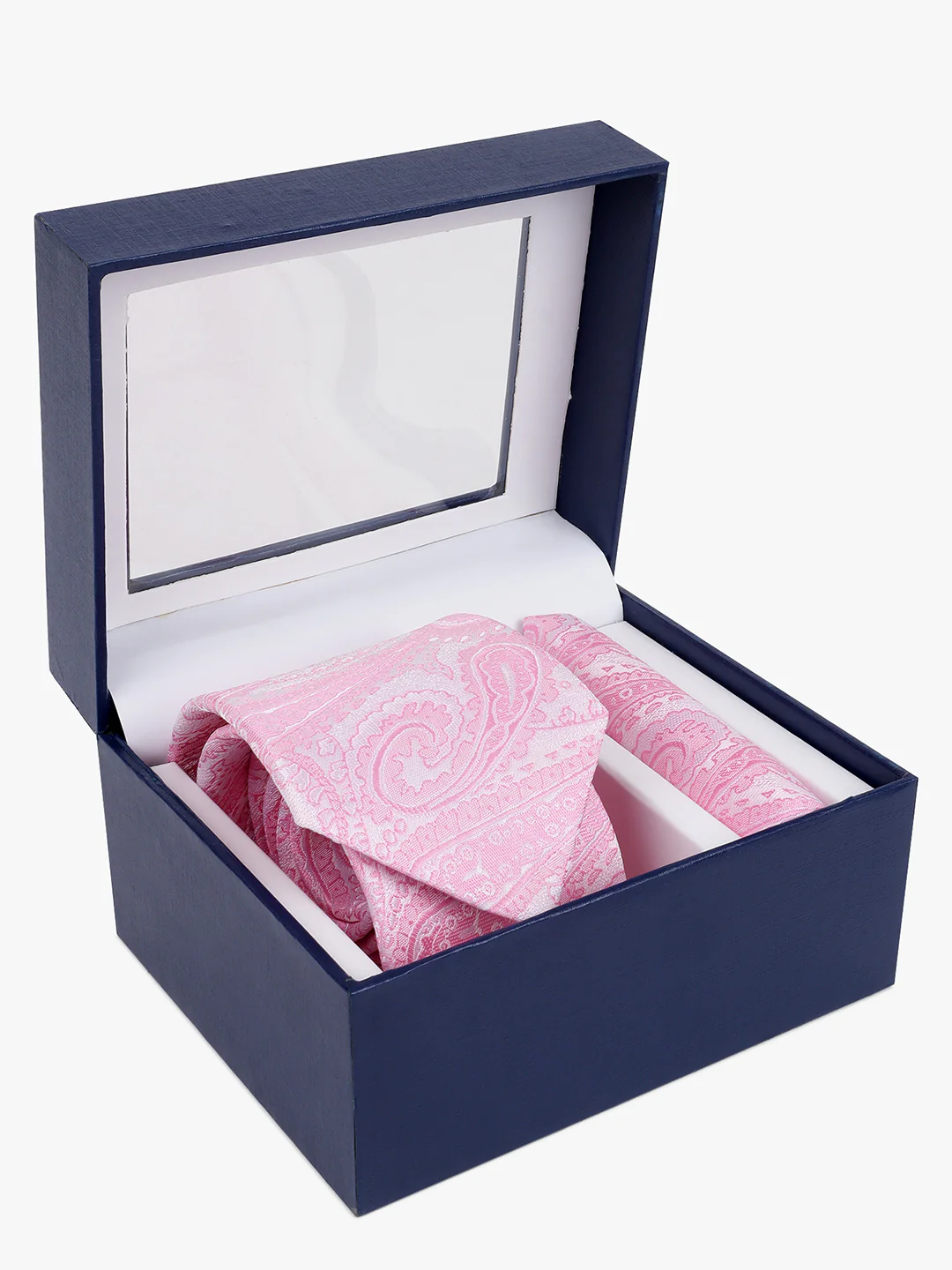 Men's Pink Printed Tie With Pocket Square Set - Image 3