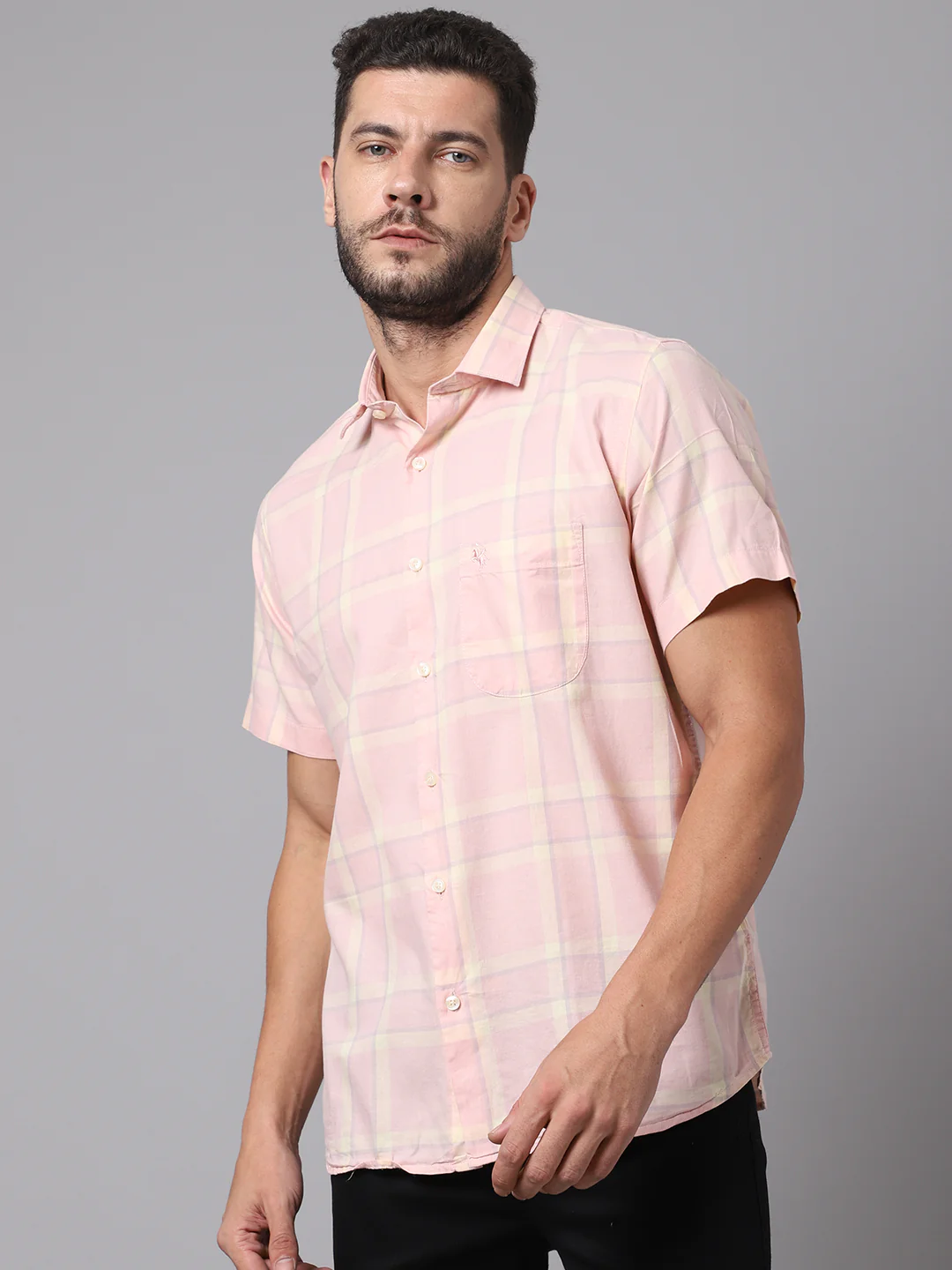 Casual Shirt for Men | Breathable & Soft with Color Fastness Regular Fit Spread Collar Neck Cotton Fabric Checkered Pattern - Image 3
