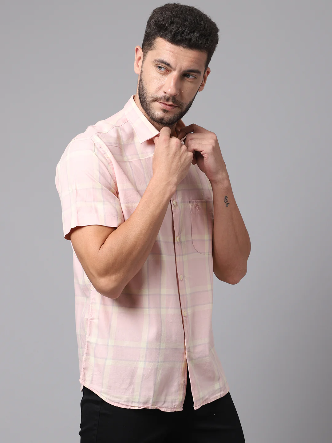 Casual Shirt for Men | Breathable & Soft with Color Fastness Regular Fit Spread Collar Neck Cotton Fabric Checkered Pattern - Image 4