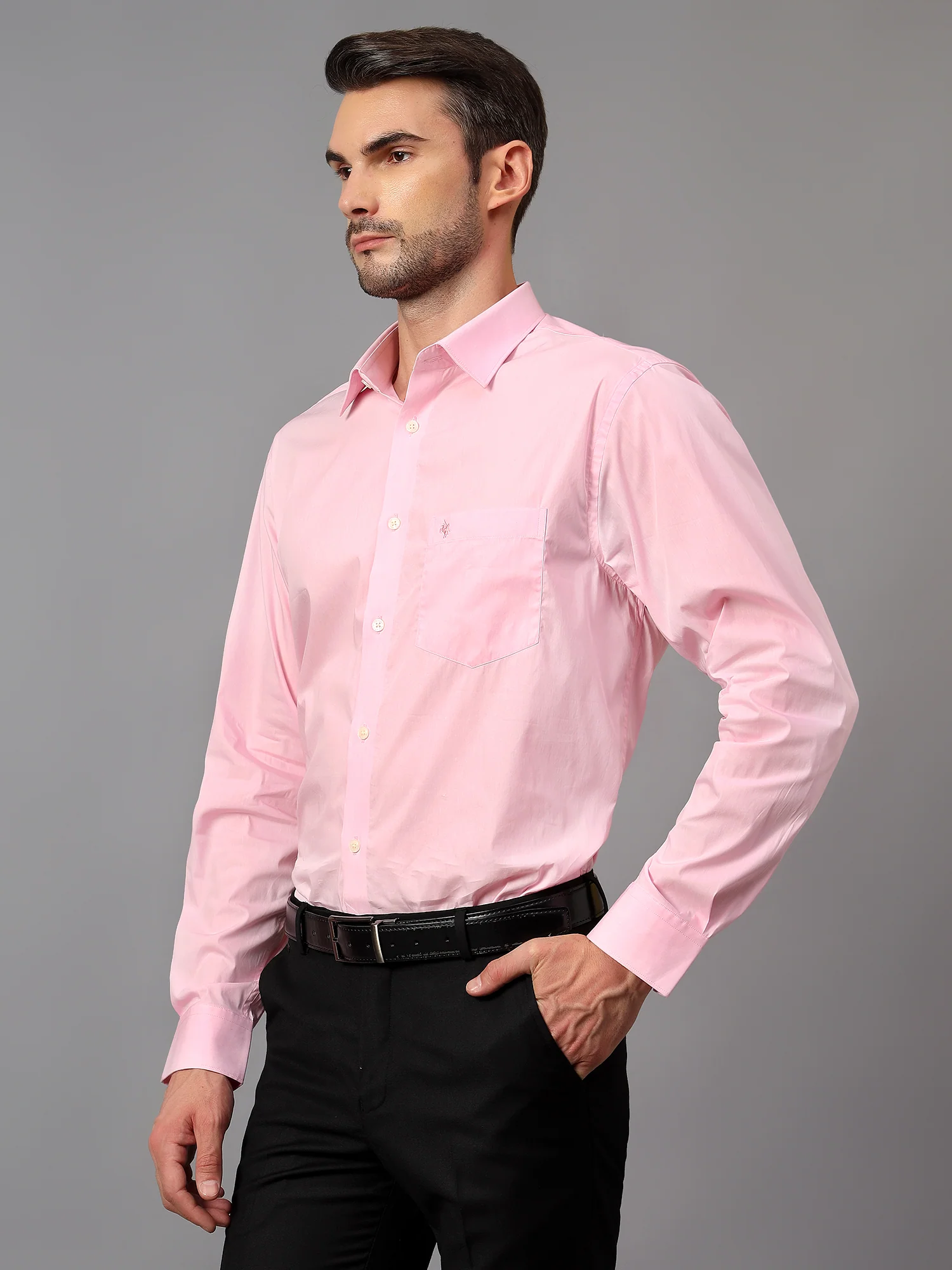 Men's Pink Formal Plain Full Sleeve Shirt - Image 3
