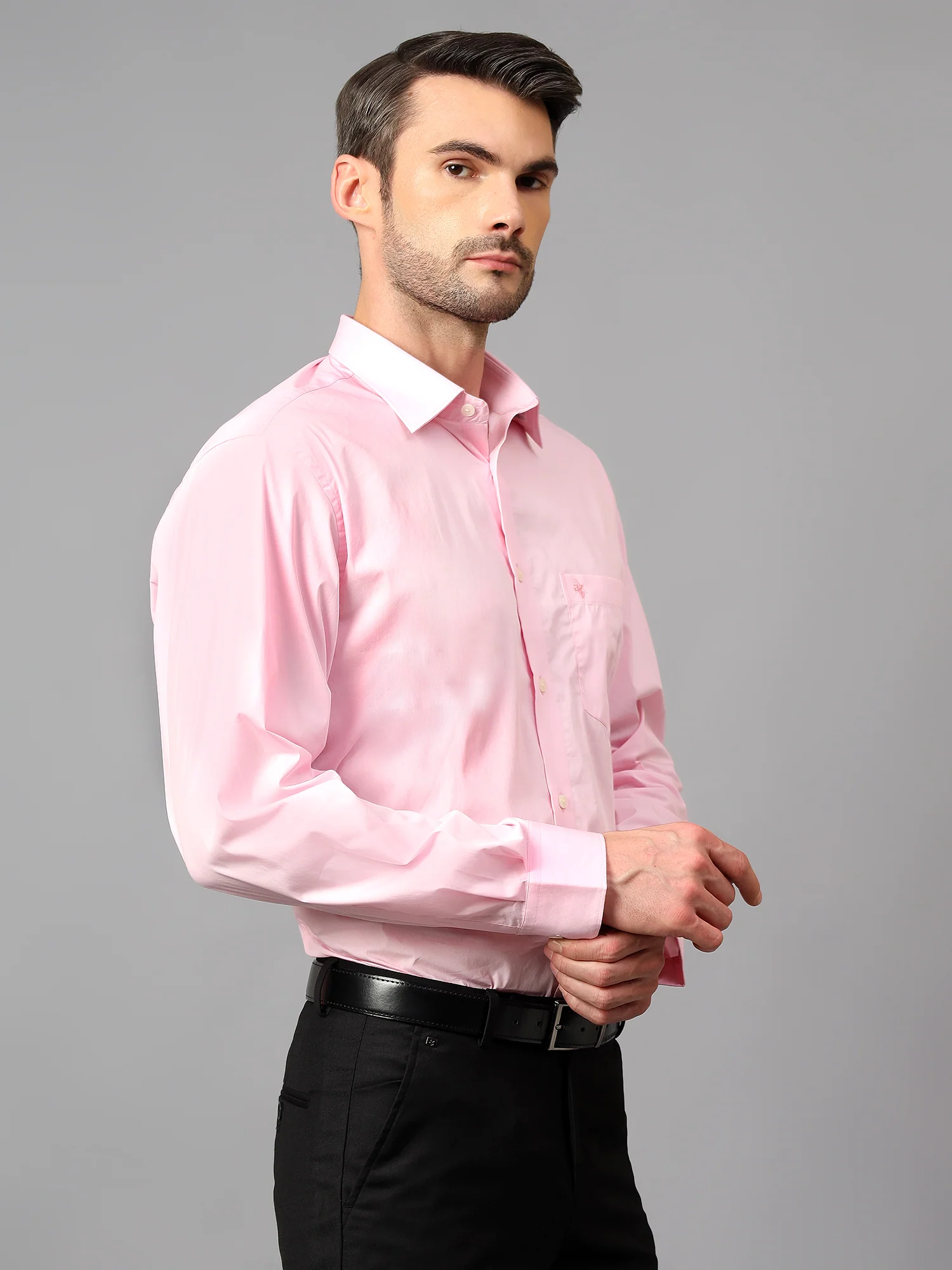 Men's Pink Formal Plain Full Sleeve Shirt - Image 4