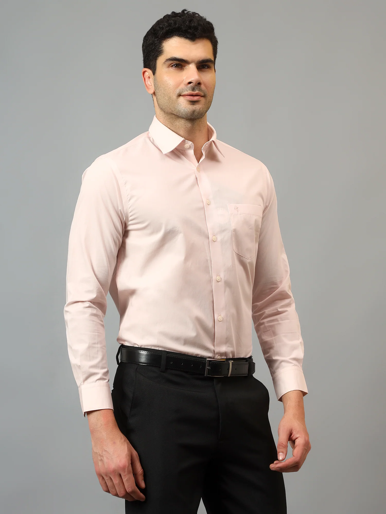 Men's Pink Formal Plain Full Sleeve Shirt - Image 3