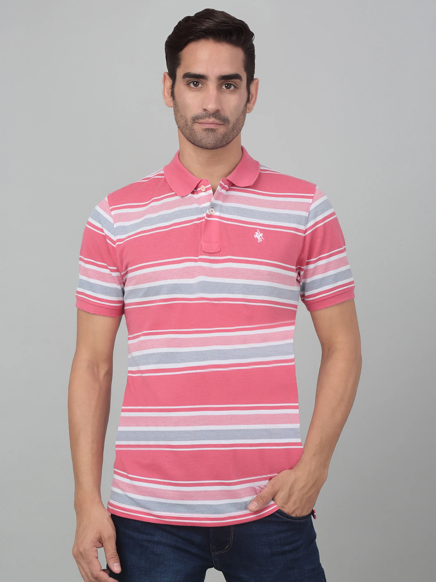 T-Shirt for Men | Breathable & Soft with Color Fastness Regular Fit Polo Neck Poly Cotton Fabric Striped Pattern