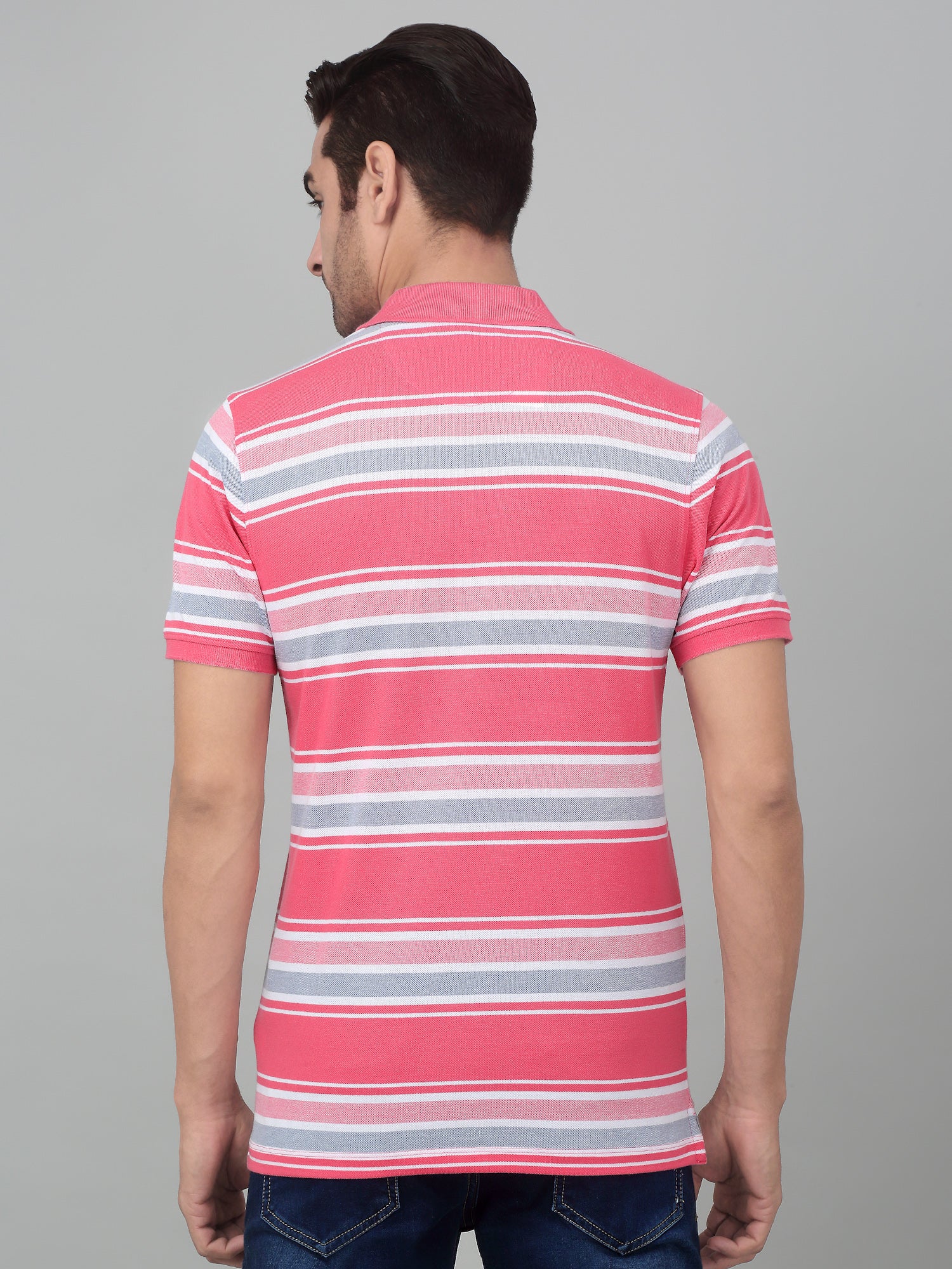 T-Shirt for Men | Breathable & Soft with Color Fastness Regular Fit Polo Neck Poly Cotton Fabric Striped Pattern - Image 2