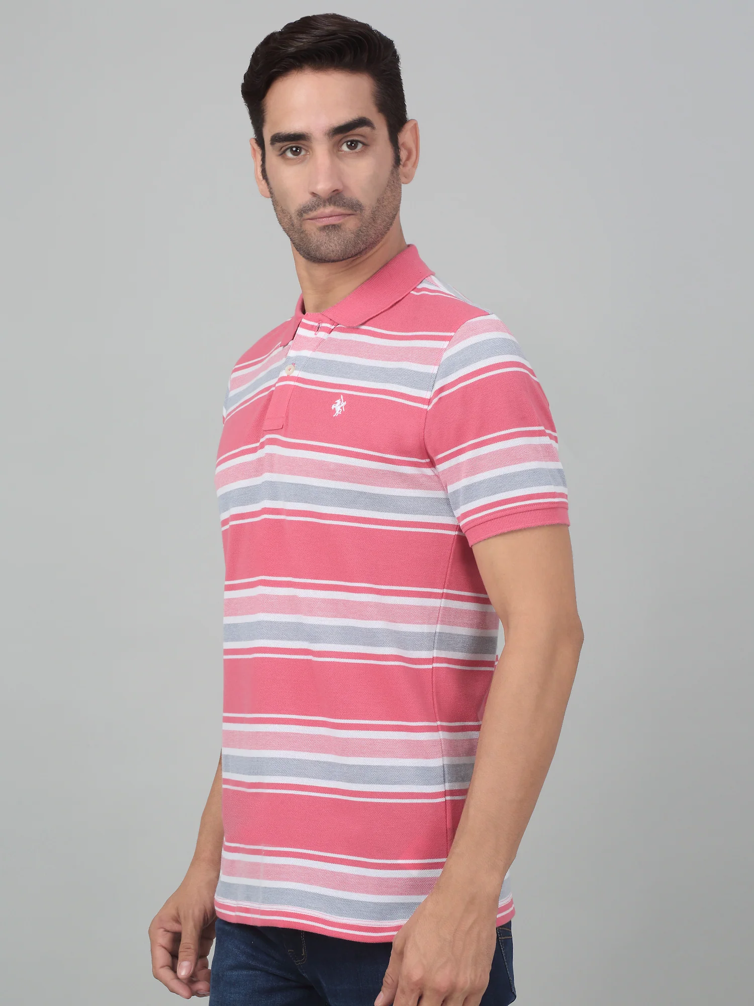 T-Shirt for Men | Breathable & Soft with Color Fastness Regular Fit Polo Neck Poly Cotton Fabric Striped Pattern - Image 3