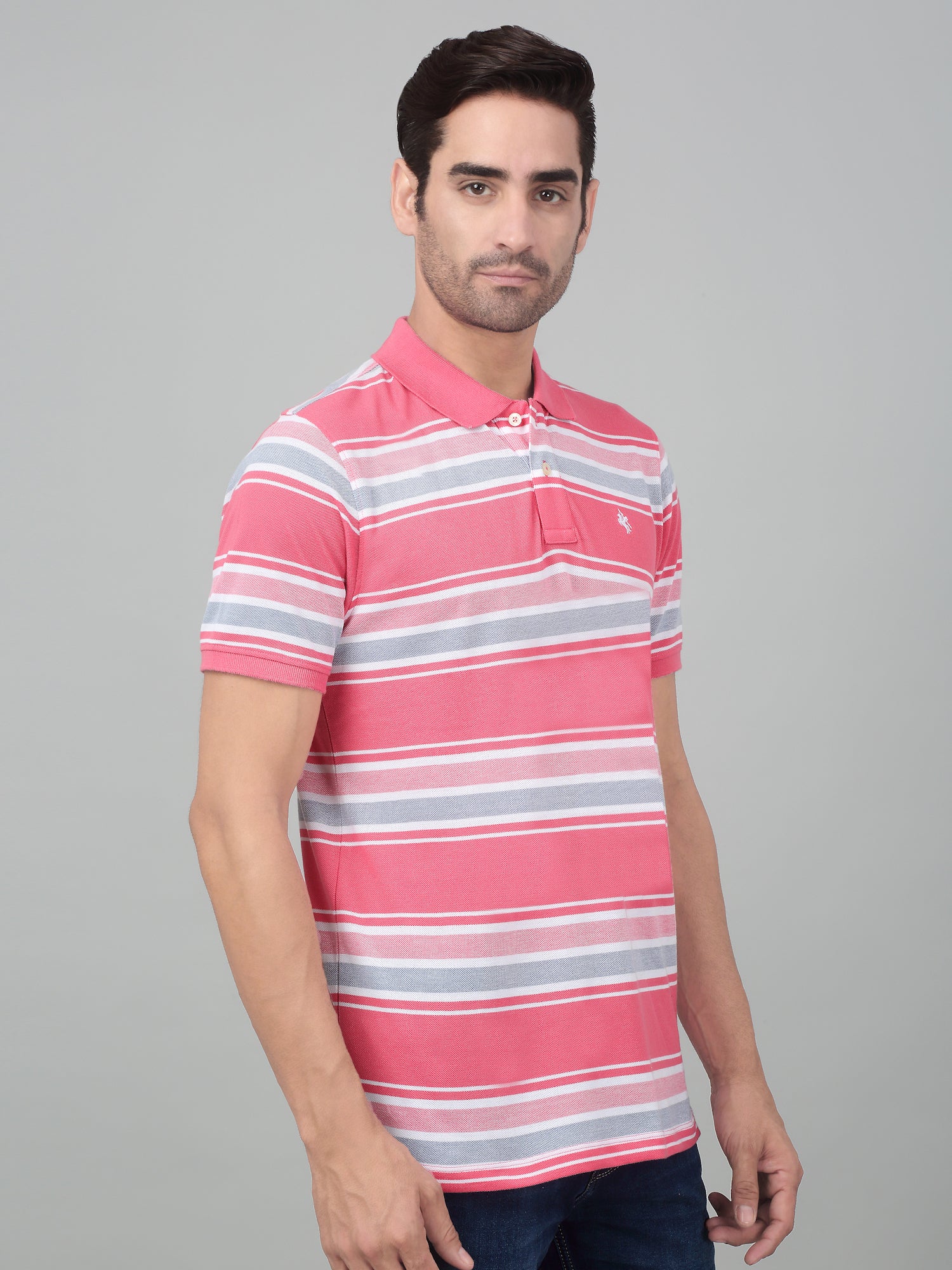 T-Shirt for Men | Breathable & Soft with Color Fastness Regular Fit Polo Neck Poly Cotton Fabric Striped Pattern - Image 4