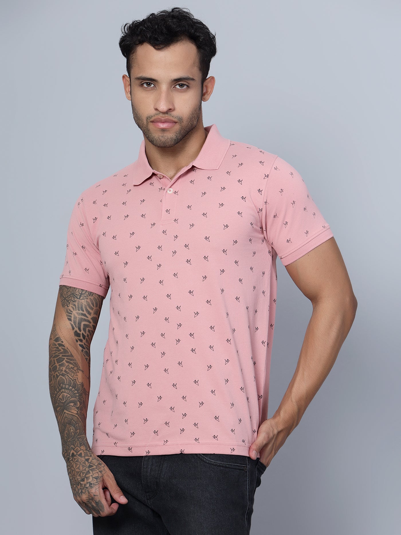 T-Shirt for Men | Breathable & Soft with Color Fastness Regular Fit Polo Neck Poly Cotton Fabric Printed Pattern - Image 2