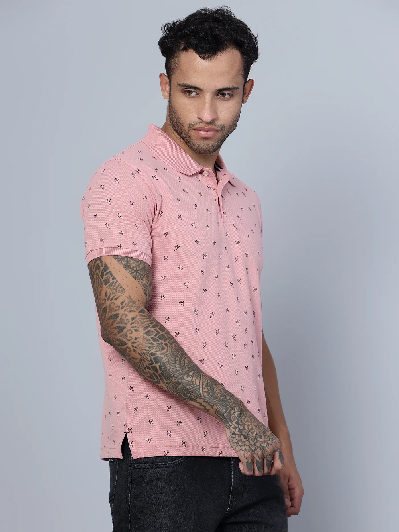 T-Shirt for Men | Breathable & Soft with Color Fastness Regular Fit Polo Neck Poly Cotton Fabric Printed Pattern - Image 3