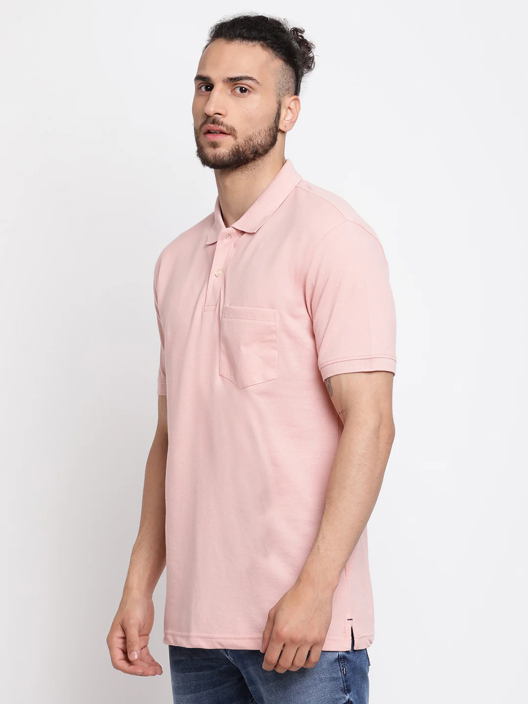 T-Shirt for Men | Breathable & Soft with Color Fastness Regular Fit Polo Neck Poly Cotton Fabric Solid Pattern - Image 3