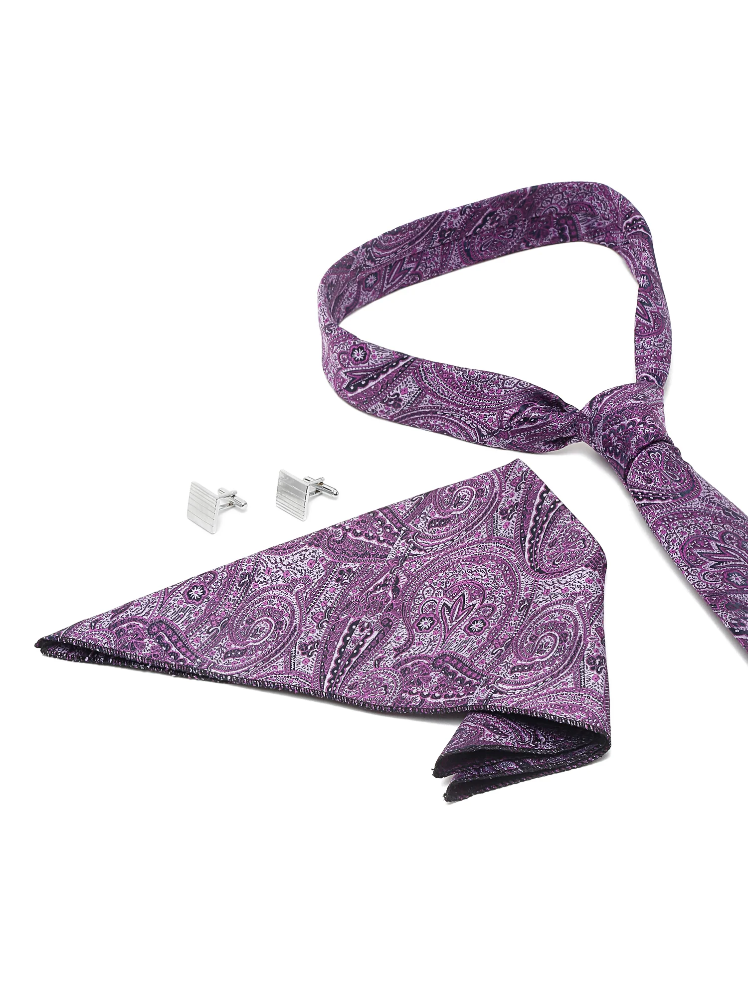 Men's Purple Fashion Paisley Pattern Tie Set - Image 7