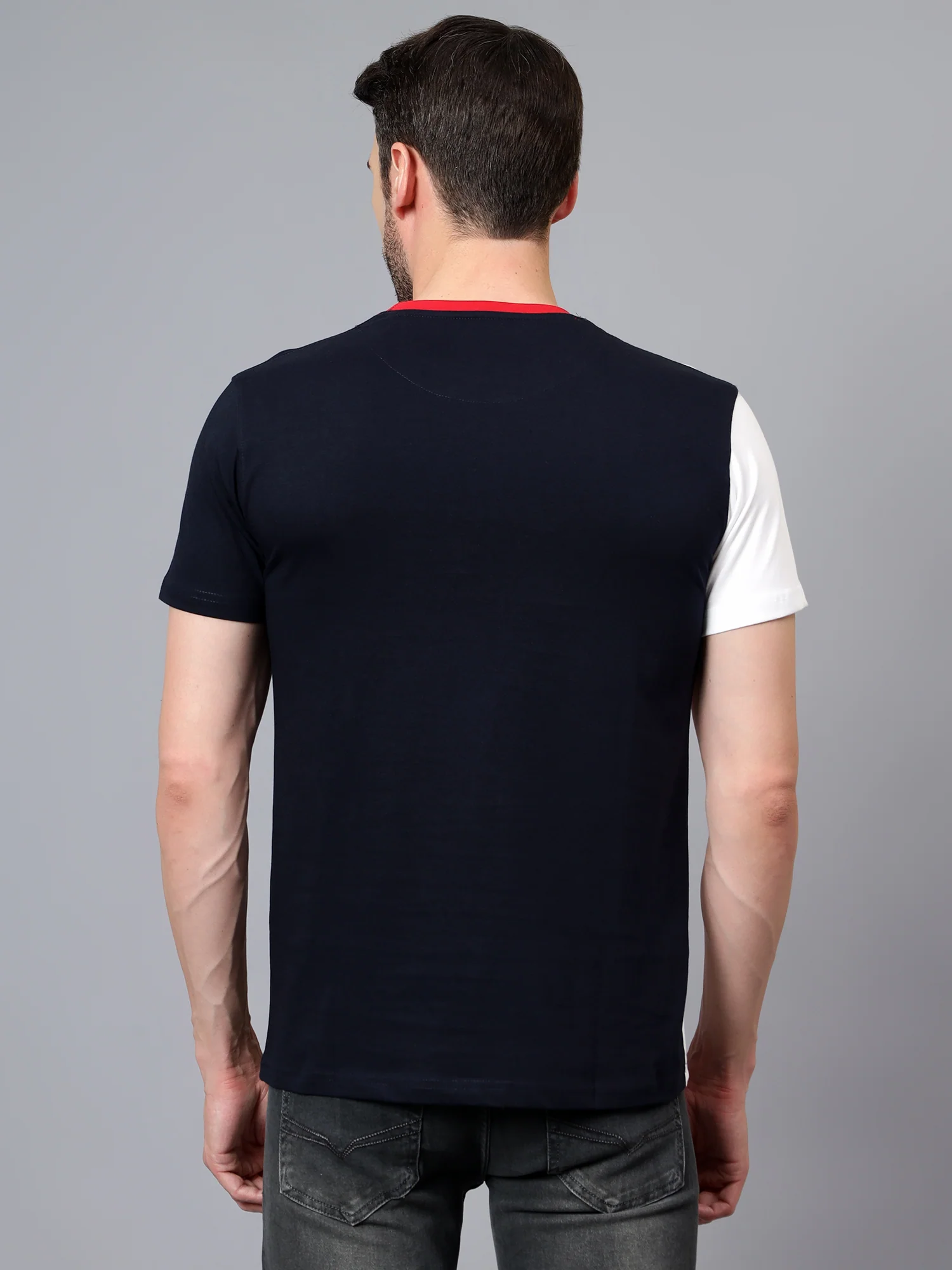 T-Shirt for Men | Breathable & Soft with Color Fastness Regular Fit Round Neck Poly Cotton Fabric Colour Block Pattern - Image 2