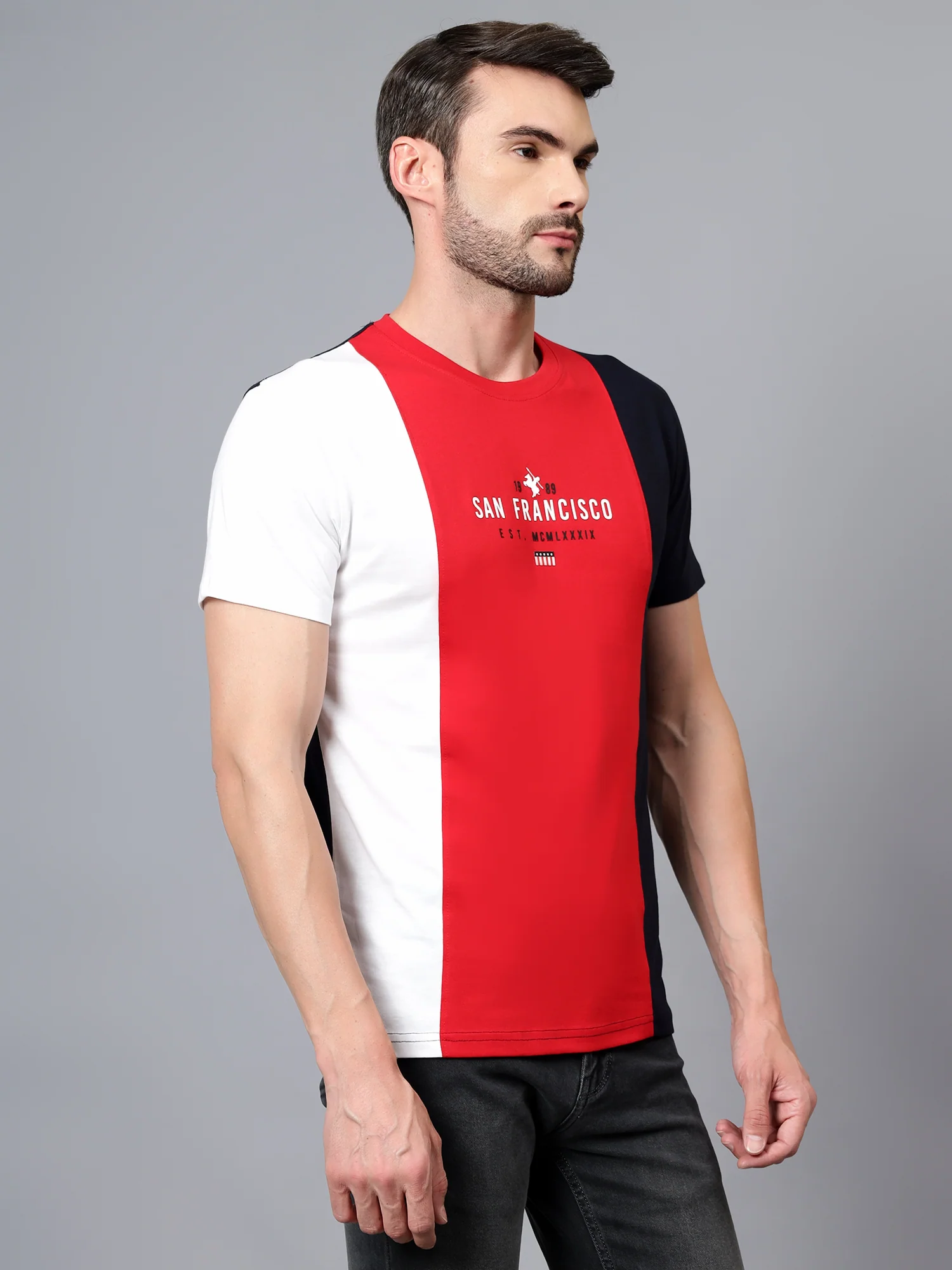T-Shirt for Men | Breathable & Soft with Color Fastness Regular Fit Round Neck Poly Cotton Fabric Colour Block Pattern - Image 3