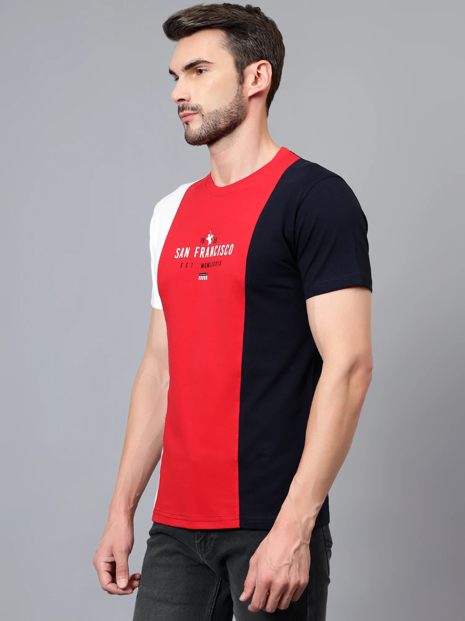 T-Shirt for Men | Breathable & Soft with Color Fastness Regular Fit Round Neck Poly Cotton Fabric Colour Block Pattern - Image 4
