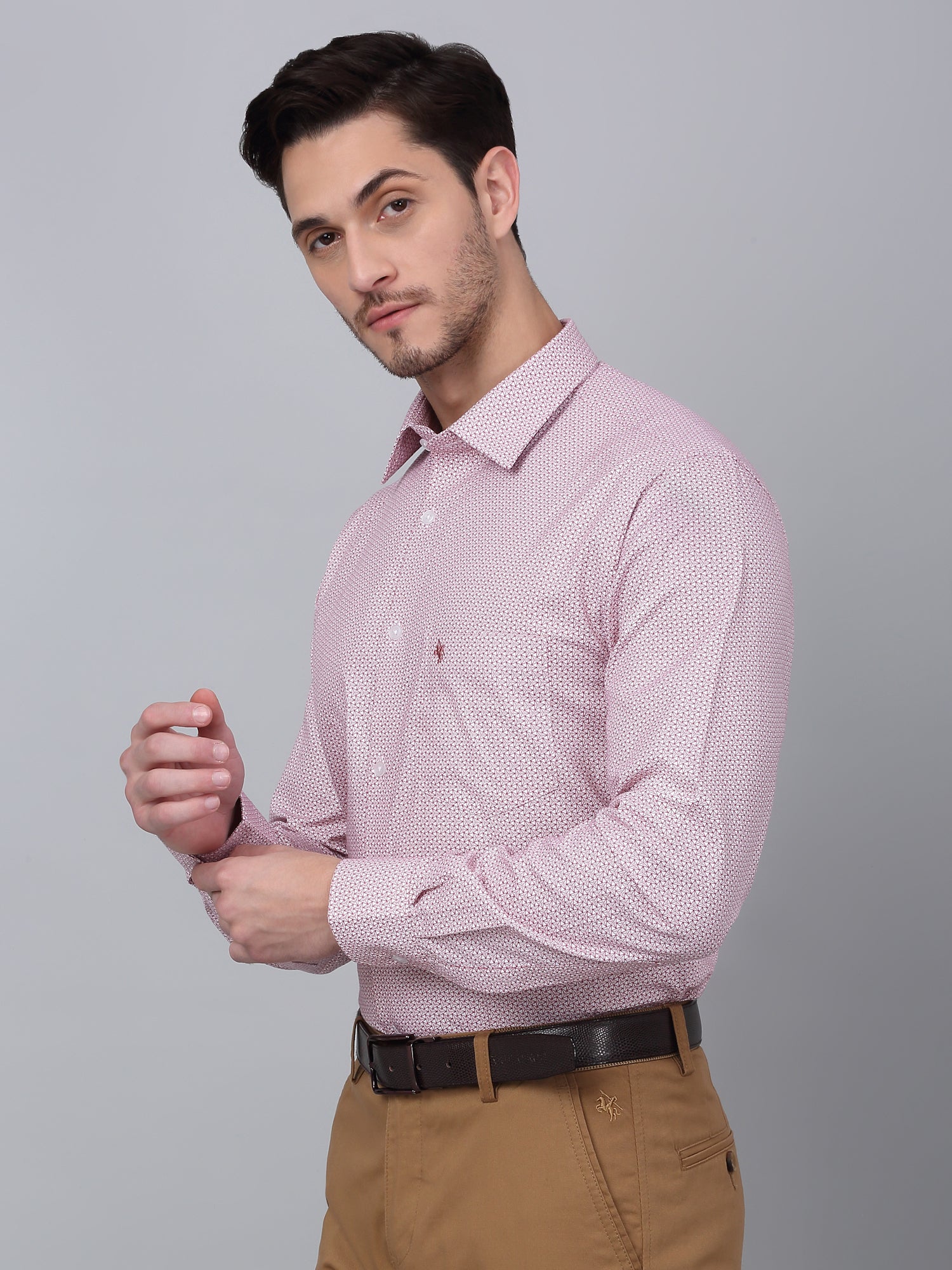 Men's Red Formal Geometric Print Full Sleeve Shirt - Image 3
