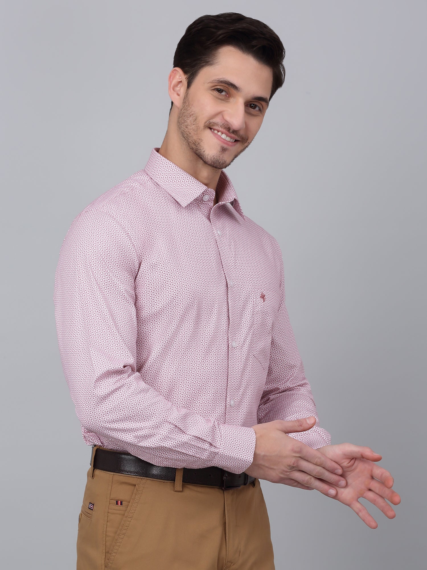Men's Red Formal Geometric Print Full Sleeve Shirt - Image 4