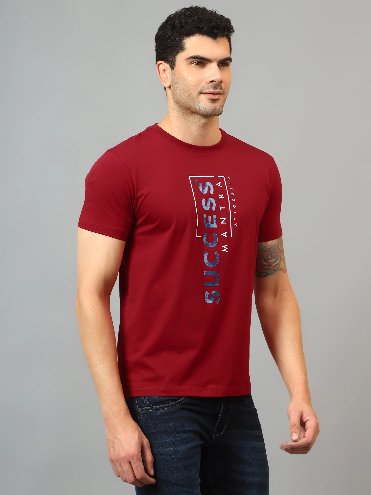 T-Shirt for Men | Breathable & Soft with Color Fastness Regular Fit Round Neck Cotton Blend Fabric Printed Pattern - Image 3