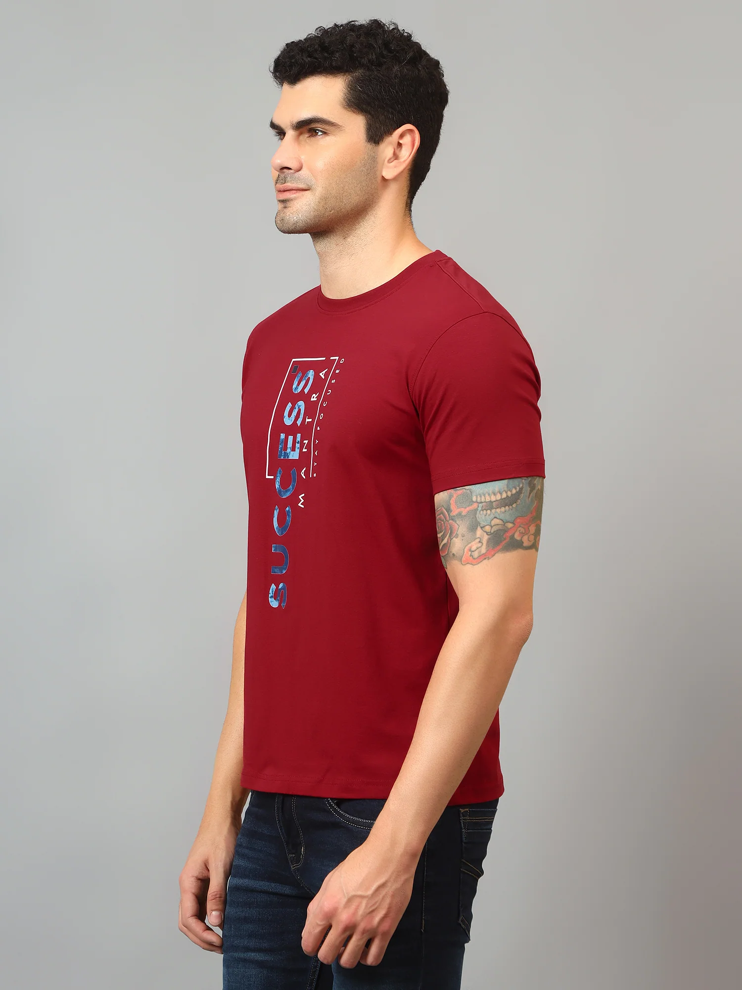 T-Shirt for Men | Breathable & Soft with Color Fastness Regular Fit Round Neck Cotton Blend Fabric Printed Pattern - Image 4