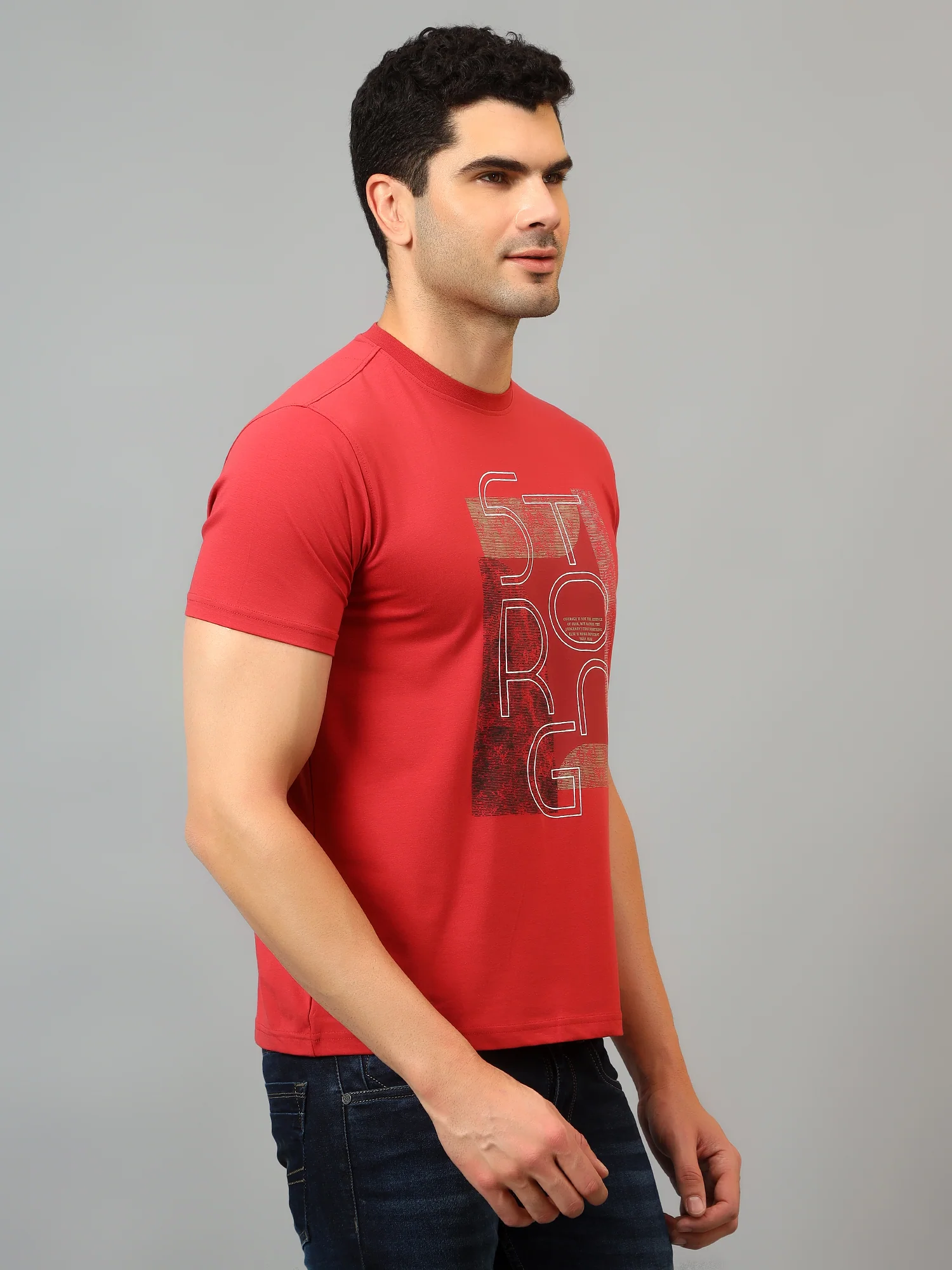 T-Shirt for Men | Breathable & Soft with Color Fastness Regular Fit Round Neck Cotton Blend Fabric Printed Pattern - Image 3