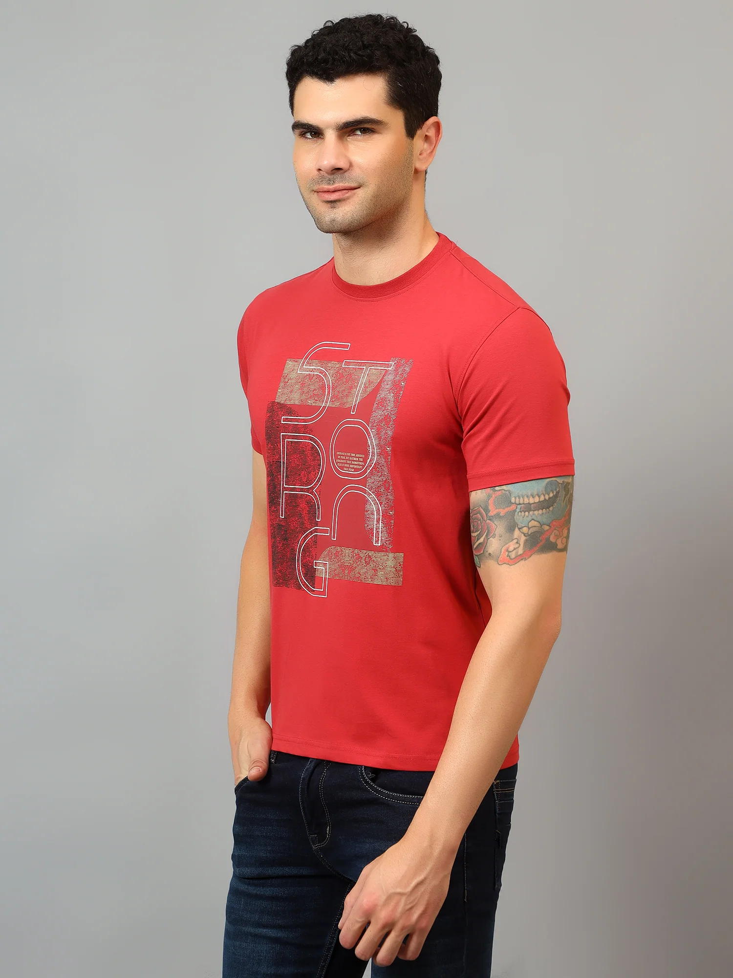 T-Shirt for Men | Breathable & Soft with Color Fastness Regular Fit Round Neck Cotton Blend Fabric Printed Pattern - Image 4